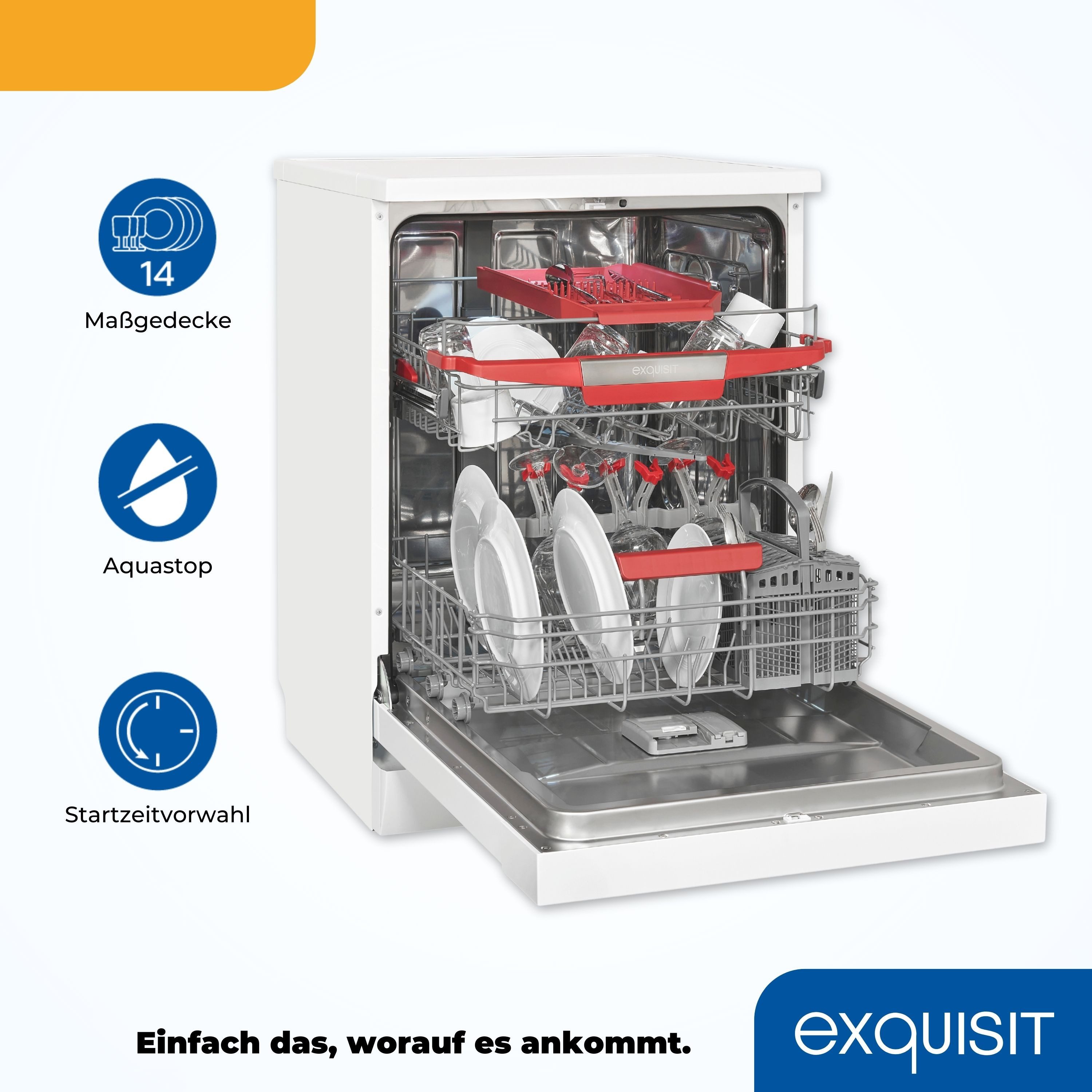 exquisit Standgeschirrspüler GSP9614-030B, 14 Maßgedecke, AquaStop-Vollwasserschutz schützt vollständig vor Wasserschäden – Bild 4 von 5