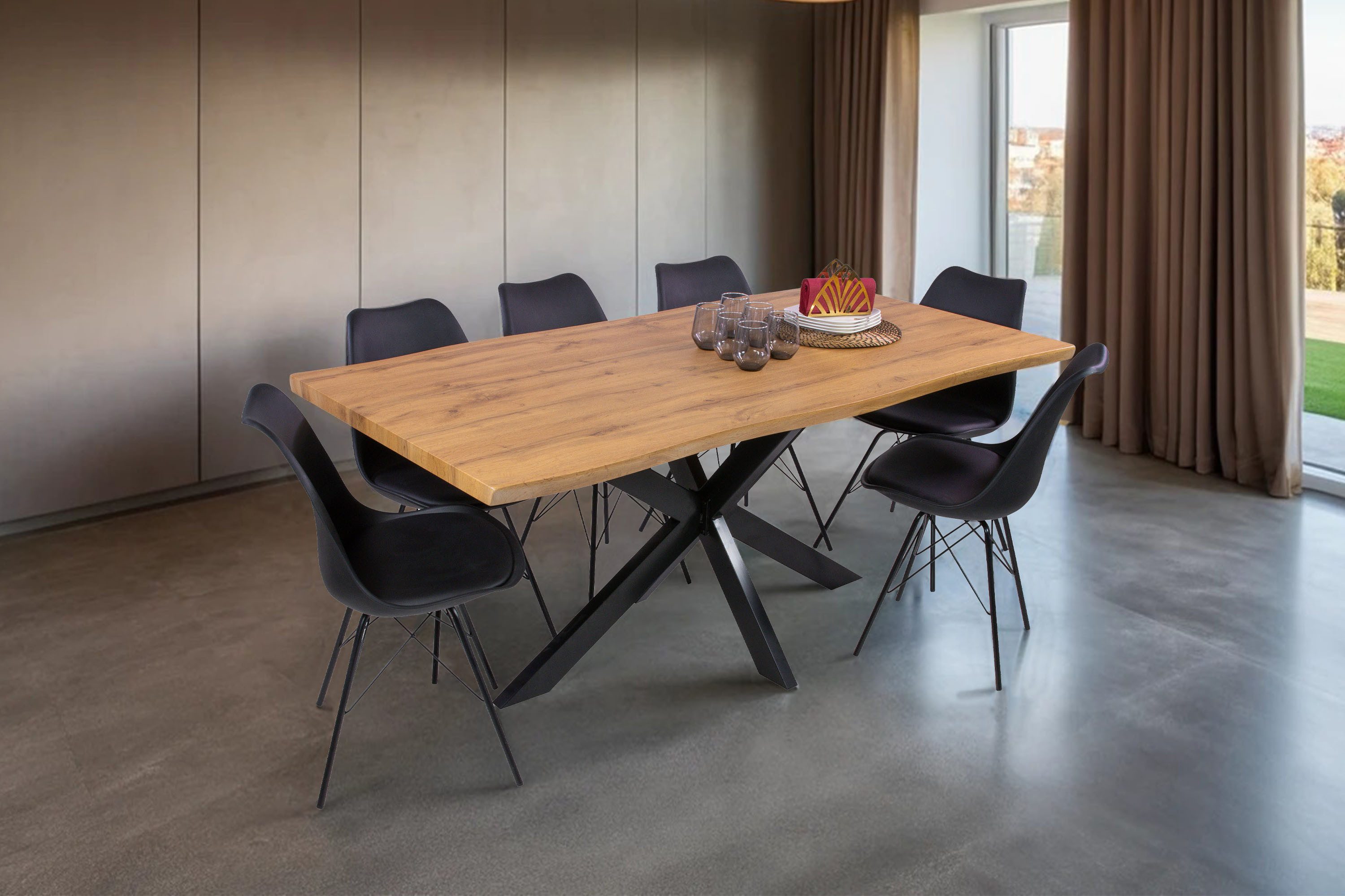Loreno® Esstisch verschiedene Holz-Optik, Baumkante, Metallgestell günstig online kaufen