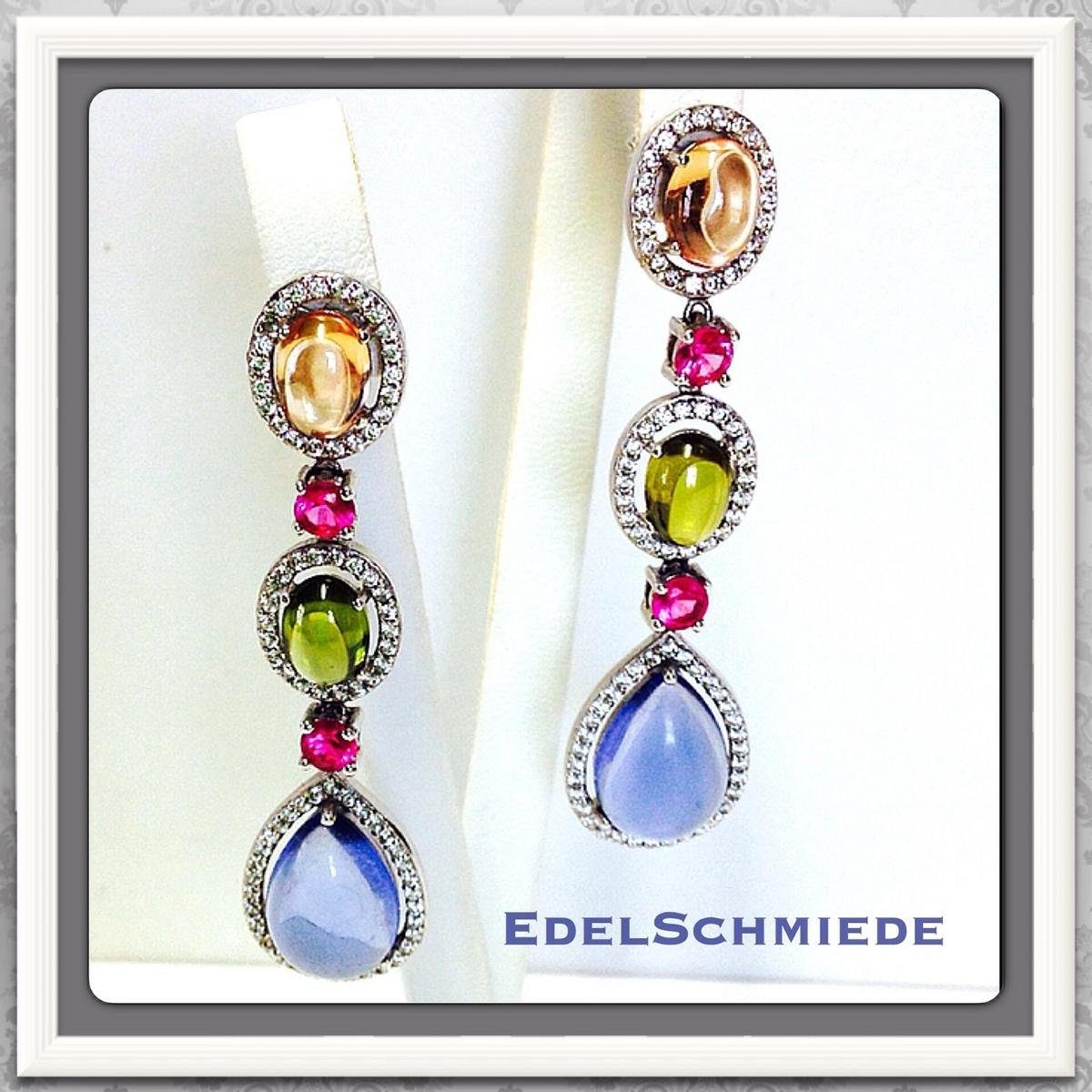 Paar Ohrhänger festlicher Ohrschmuck mit farbigen Zirkonias, 925