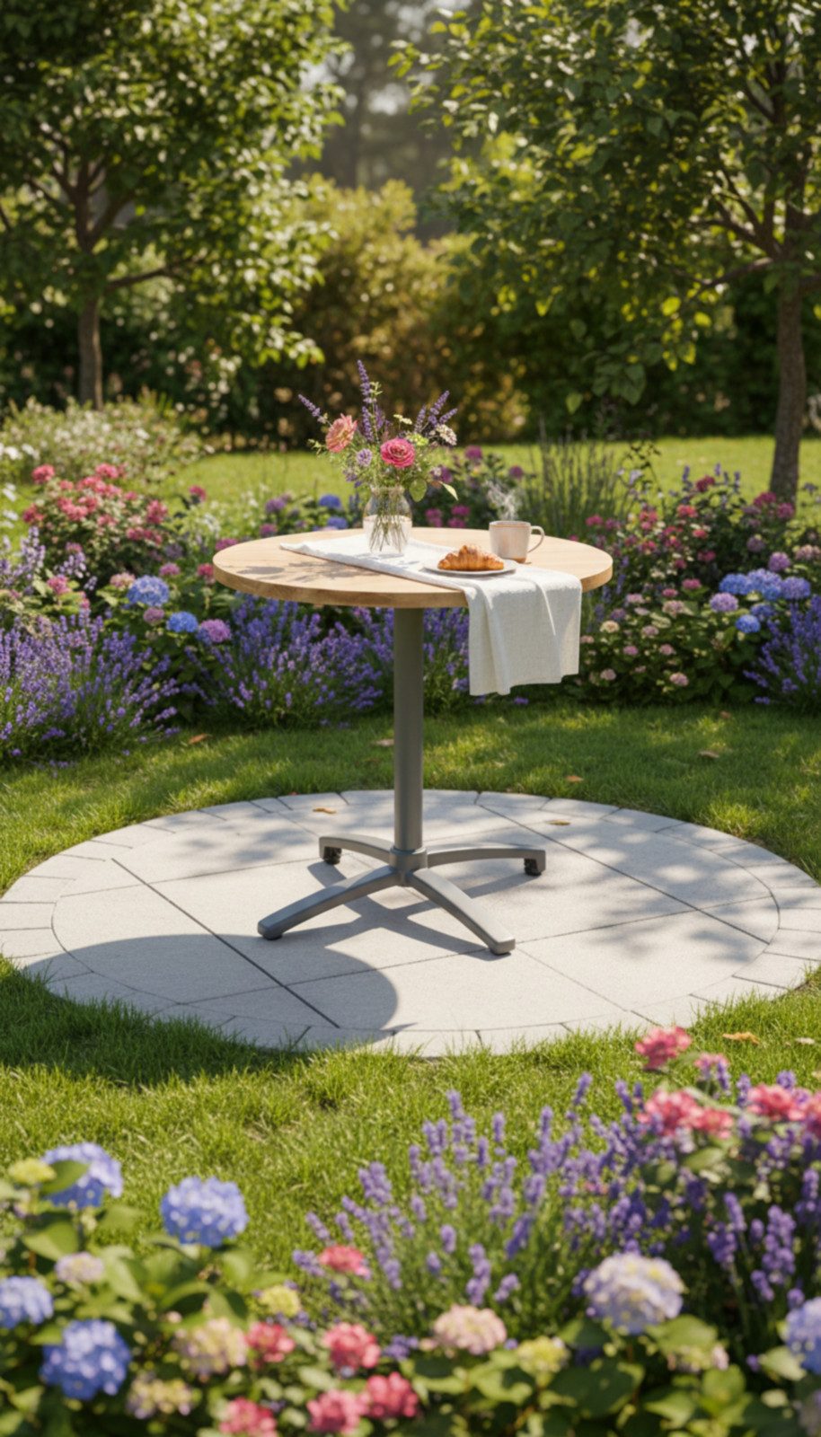 Strandkorb-King Gartentisch Teakholz Tisch Alu klapp-/Gestell, Indoor,Ø70cm, handgefertigt