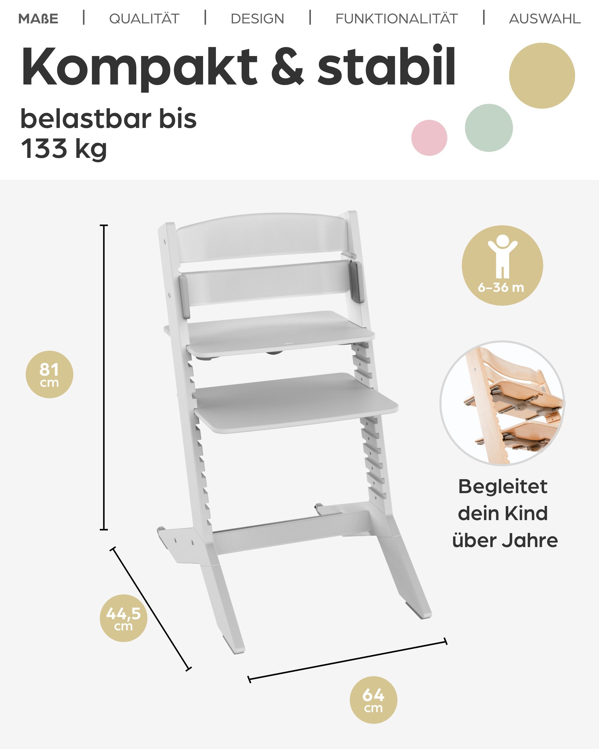 Geuther Kinderstuhl Kinderhochstuhl NALA Treppenhochstuhl, 12 verschiedene Höheneinstellungen