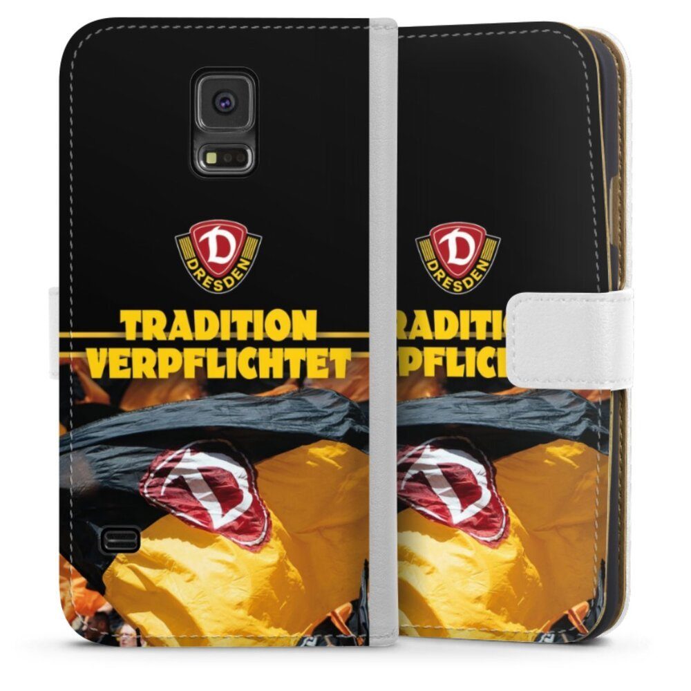 DeinDesign Handyhülle SG Dynamo Dresden Fanartikel SGD Tradition Verpflichtet Dynamo Dresden, Samsung Galaxy S5 Hülle Handy Flip Case Wallet Cover Handytasche Leder