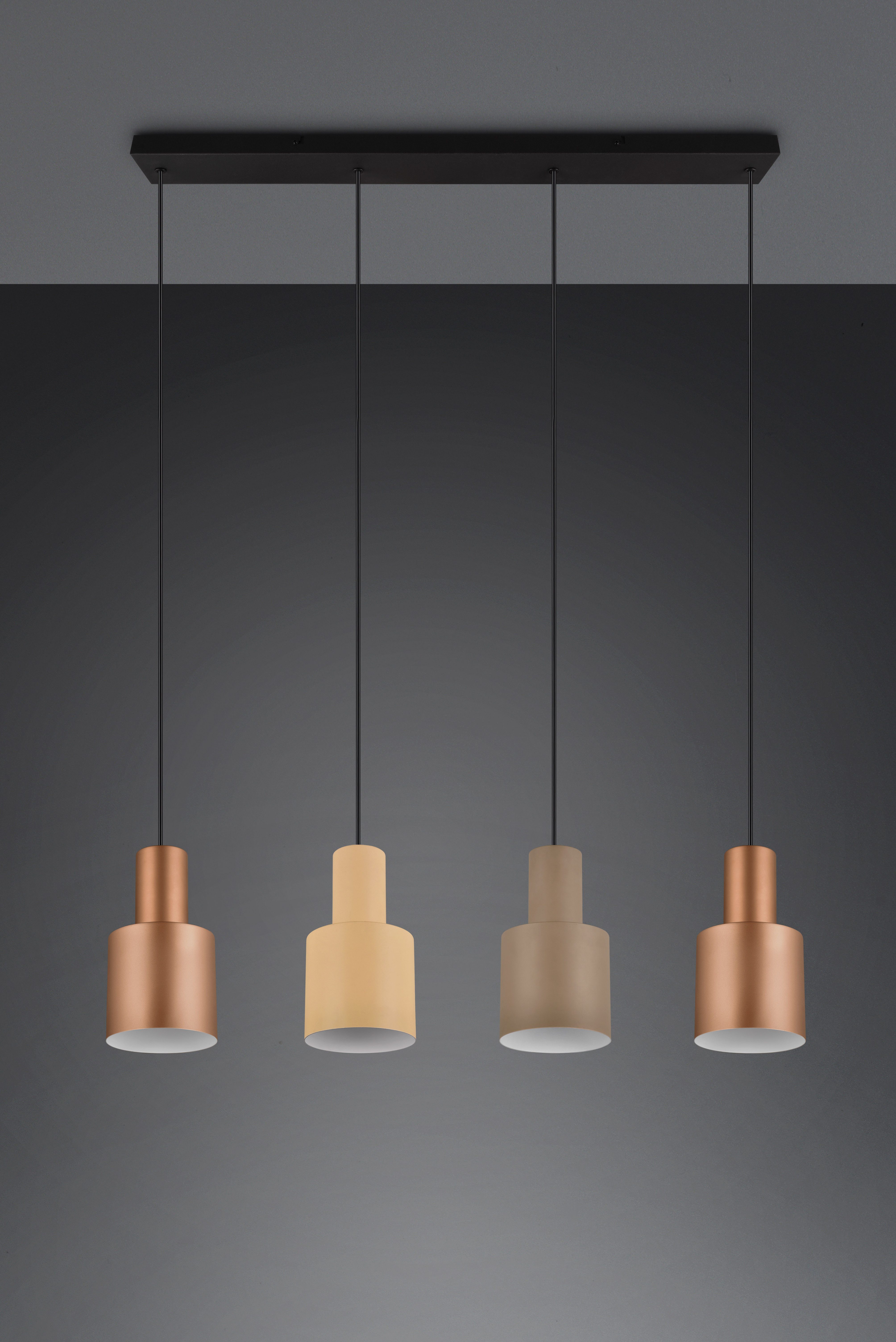 TRIO Leuchten Pendelleuchte AGUDO, Hängelampe 4-flammig exkl 4xE27 max 40W höhenverstellbar, Leuchtmittel wechselbar, warmweiß - kaltweiß, mehrfarbige Lampenschirme in beige taupe & coffee, Esszimmerlampe