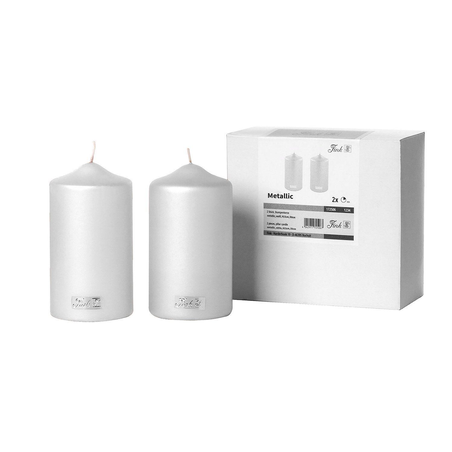 Fink Stumpenkerze CANDLE 2er Set Столб свечи - weiß - Paraffin - H. 15cm x B. 8cm (1-tlg., Dicke Свечи - Großkerzen), Säulenkerzen Blockkerzen Zylinderkerzen - Elegante Standkerzen
