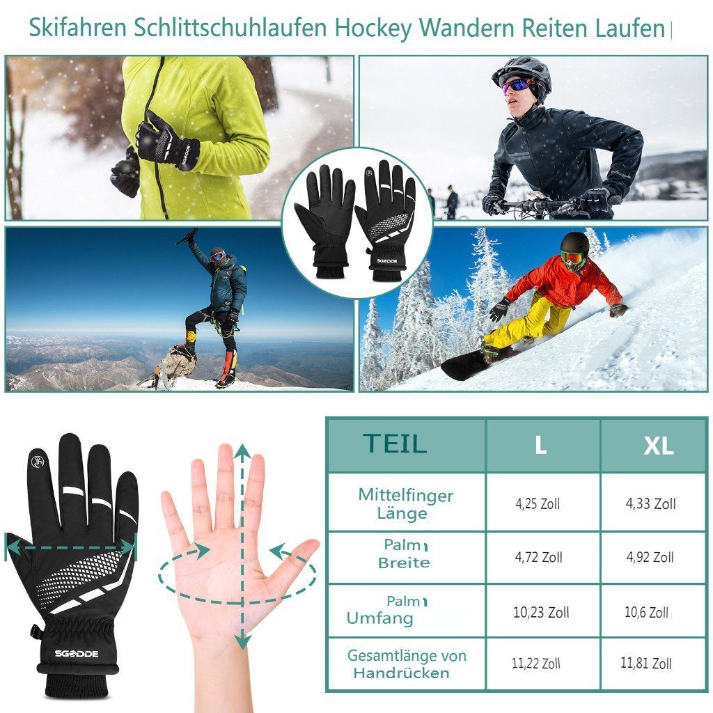 Skihandschuhe XL Touchscreen Winter Winddicht Handschuhe SGODDE Fahhrad Wasserdicht