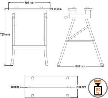 meister Werkbank Arbeitstisch / 9079100, Werk- und Spanntisch, 150kg Tragkraft, Skala & Winkelangaben, klappbar