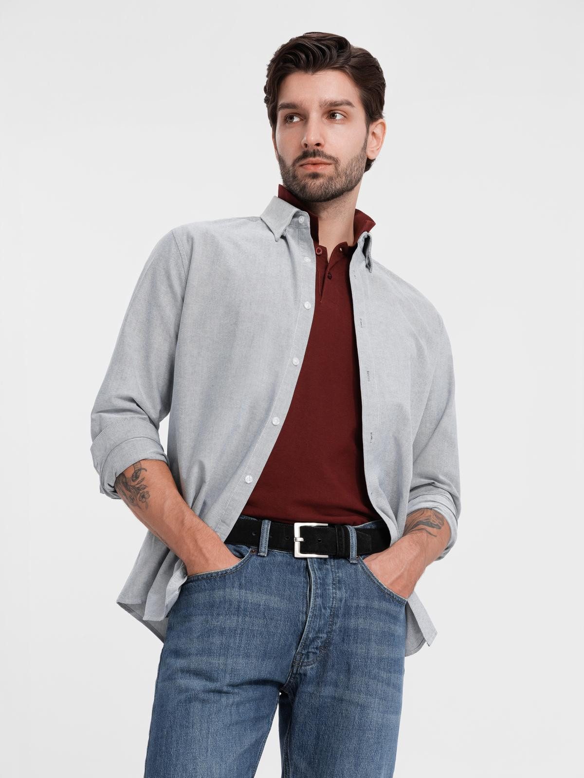 OMBRE Langarmhemd Elegantes Herrenhemd aus Oxford-Stoff günstig online kaufen