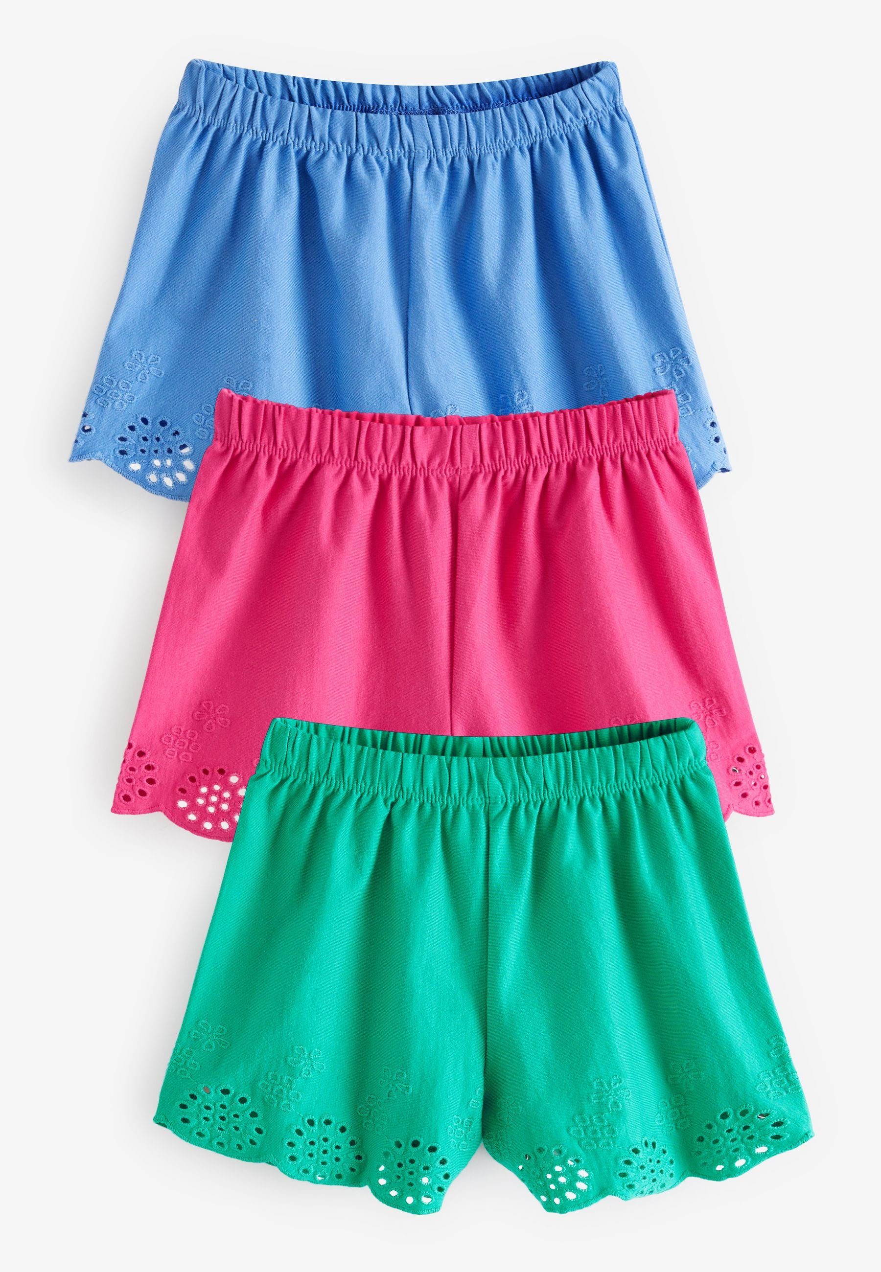 Next Sweatshorts Bestickte Jersey-Shorts im 3er-Pack (3-tlg) Pink/Blue/Green | Sweatshorts