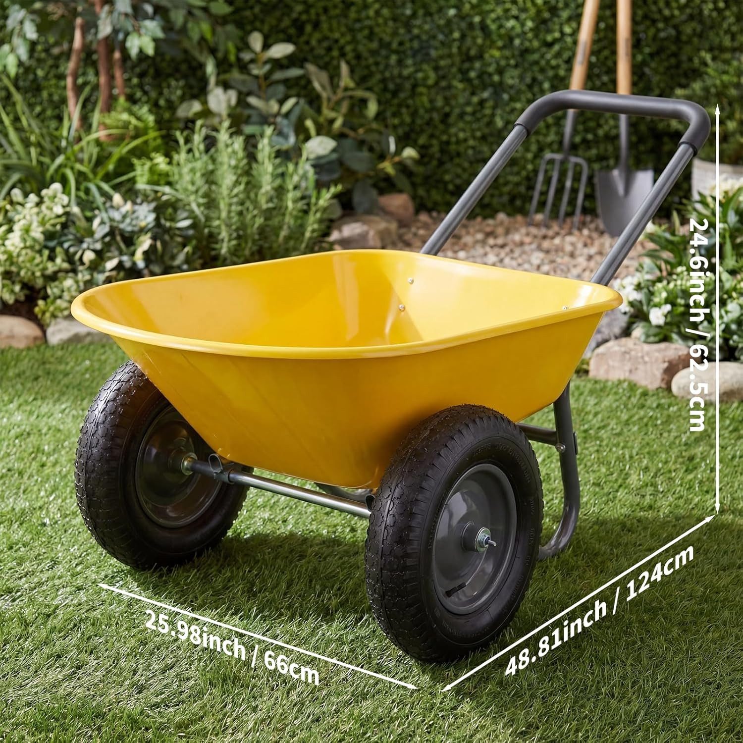 GarveeMore Schubkarre mit 2 Räder, Gartenschubkarre 272KG Groß Schubkarre Bauschubkarre
