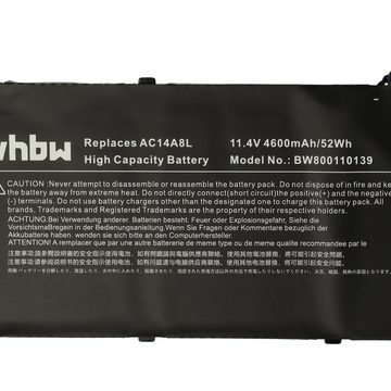 vhbw Ersatz für Acer AC14A8L, AC14A8L(3ICP7/61/80), AC15B7L, KT.0030G.001, Laptop-Akku 4600 mAh