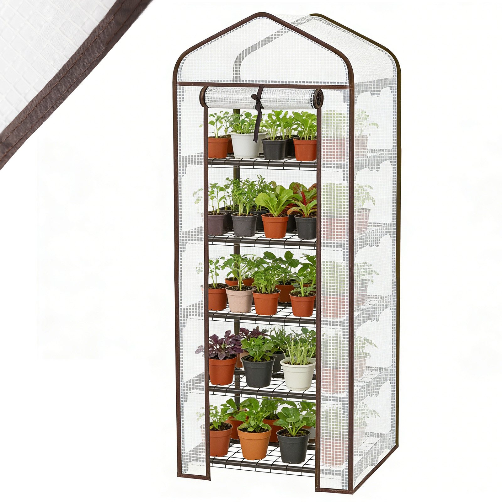 Sekey Tomatengewächshaus Foliengewächshaus Gewächshaus Balkon Garten Winterfest Tomatenhaus, BxTxH: 50 x 45 x 155 cm, 5 Etagen für Flexible Pflanzhöhe UV-Schutz