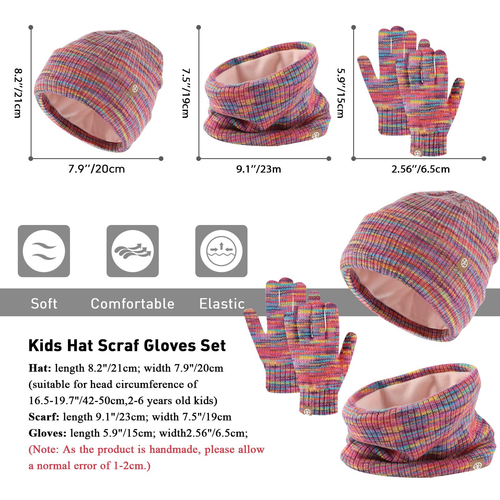 nsihing Strickmütze Kinder Wintermütze Schal Handschuhe Set, 3-teilig mit Touchscreen Warme Unisex Winteraccessoires für Outdoor, Skifahren & Freizeit – Bild 2 von 5