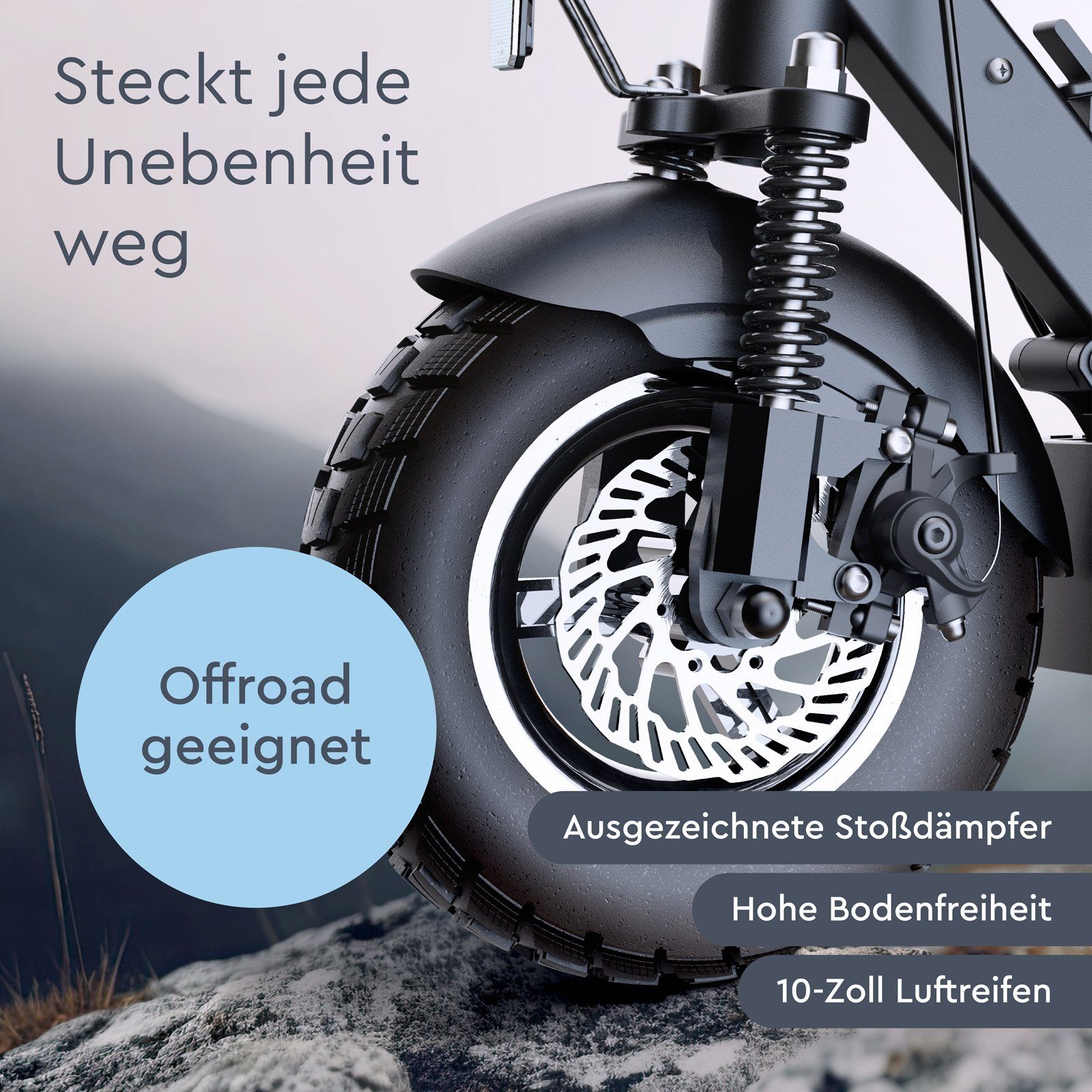 JOYOR E-Scooter Y8-S Offroad 100km Reichweite 1300Wh Federung mit Straßenzulassung, 500,00 W, 20 km/h, klappbar, geeignet für offroad Fahrten, vollgefedert, Sch – Bild 4 von 5
