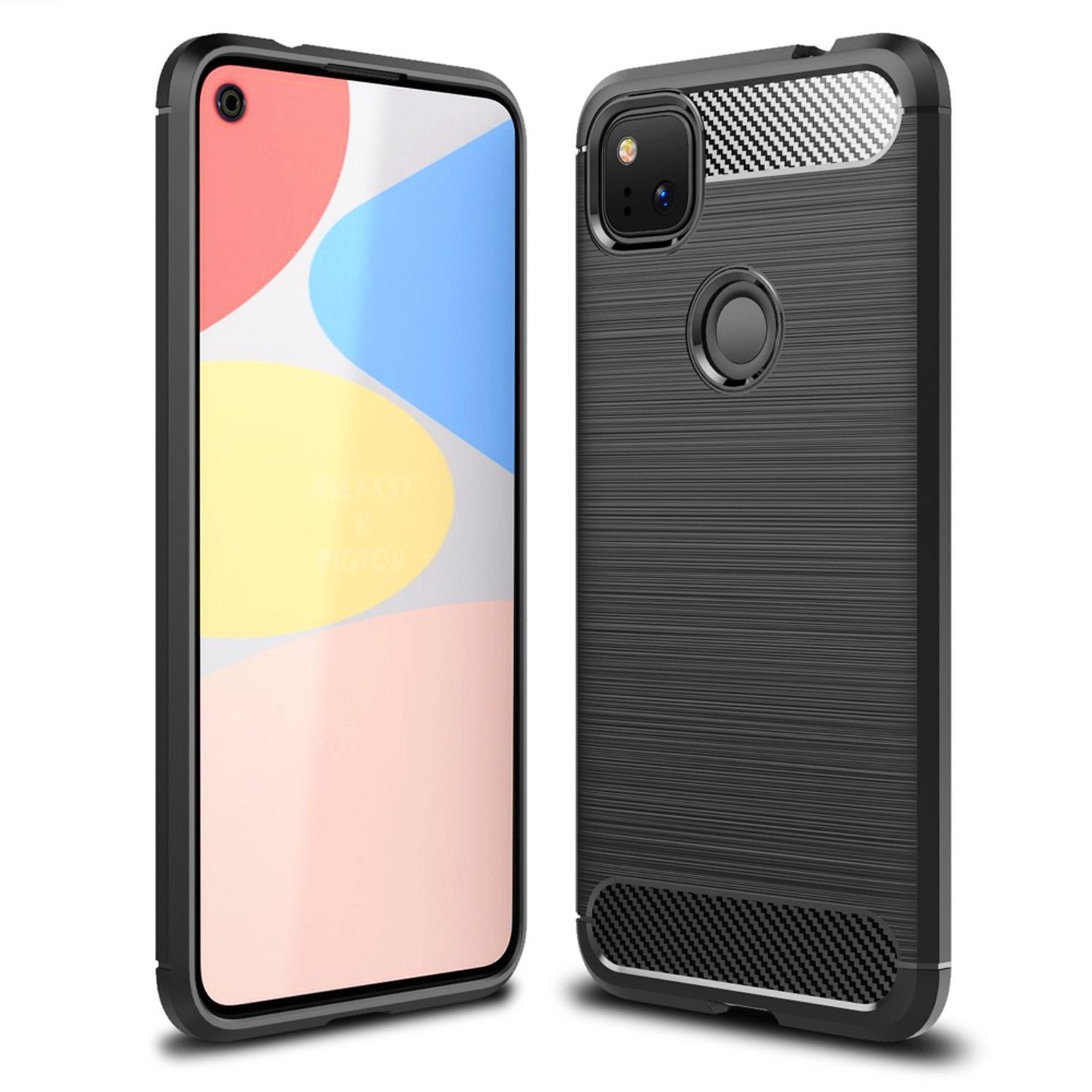 Nalia Smartphone-Hülle Google Pixel 4a, Carbon Look Silikon Hülle / Matt Schwarz / Rutschfest / Karbon Optik