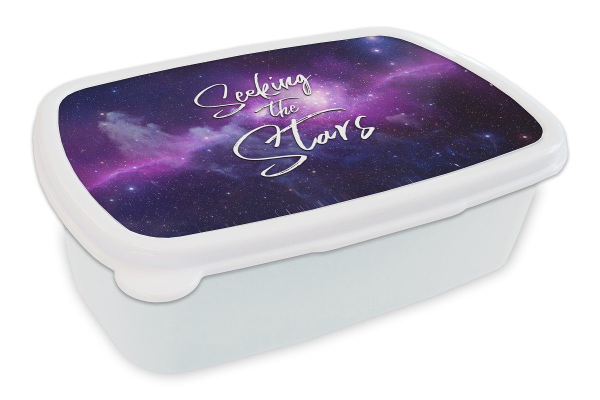 MuchoWow Lunchbox Der Weltraum - Zitate - 'Die Suche nach den Sternen' - Sprichwörter -, Kunststoff, (2-tlg), Brotbox für Kinder und Erwachsene, Brotdose, für Jungs und Mädchen weiß