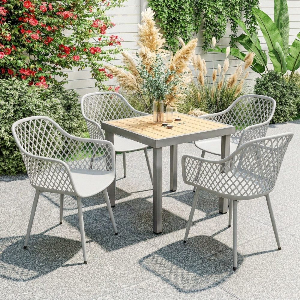 CHICFURN Gartenstuhl 4er-Set Klappstühle aus Kunststoff mit Armlehnen und Rückenlehne (Packung, 4 St), UV-beständiger Kunststoff, Grau, 56 x 51 x 84 cm