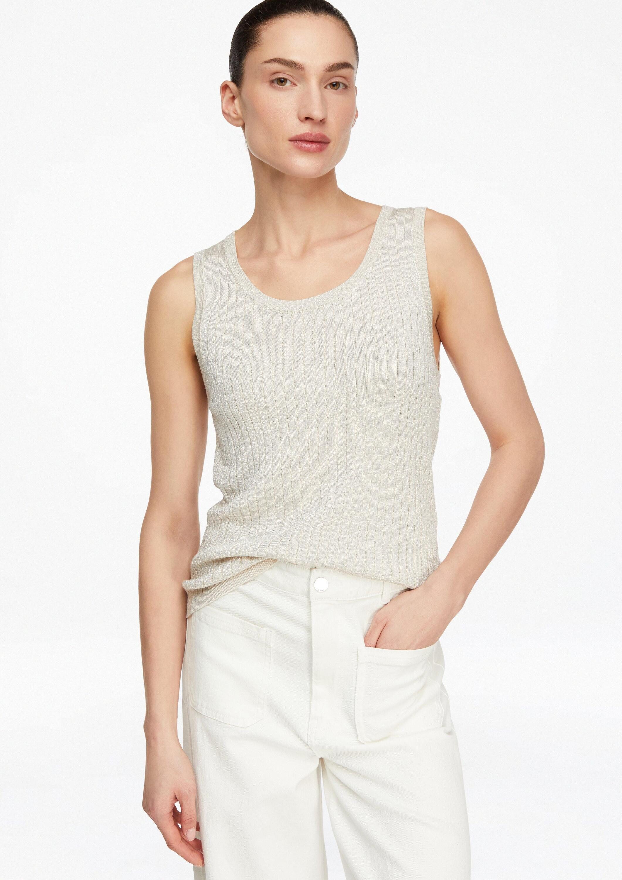 comma Muskelshirt Strickpullunder Geripptes Stricktop mit Glitzergarn