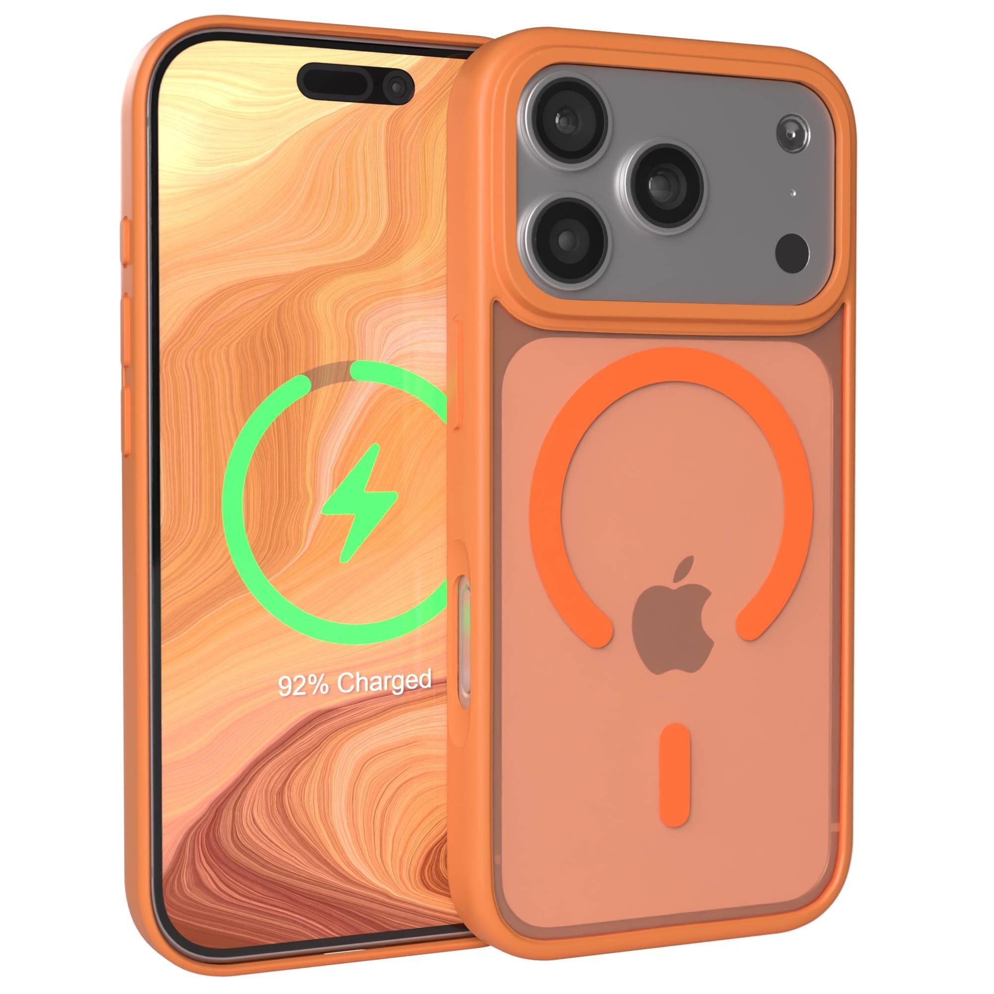 EAZY CASE Handyhülle Outdoor Case MagSafe für Apple iPhone 17 Pro 6,3 Zoll, Outdoor Case Handyhülle mit MagSafe Bumper leuchtend Orange