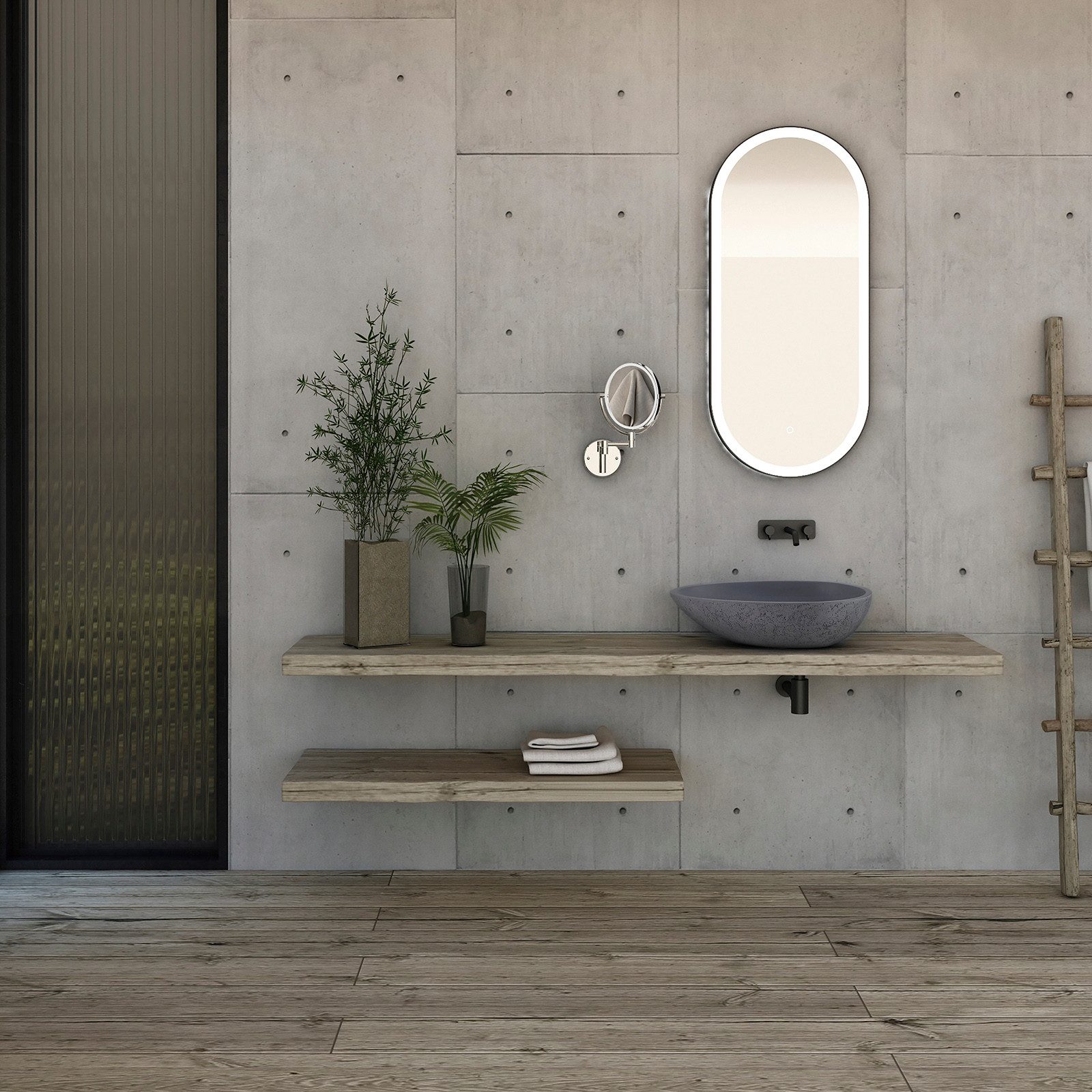 Bernstein Aufsatzwaschbecken VELA 60,5cm Beton-Optik, Aufsatzwaschbecken Beton-Optik strukturiert ohne Ablauf