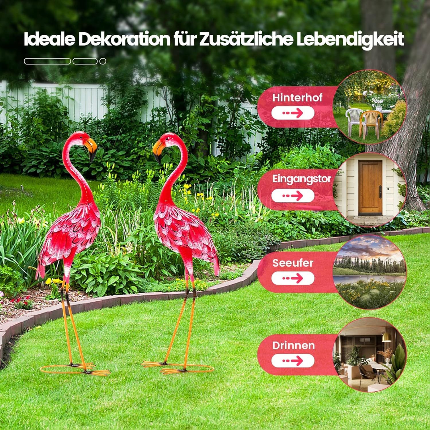KOMFOTTEU Gartenfigur Gartendeko, (2er Set, 2 St), Flamingo-Gartenstatuen 89cm hoch