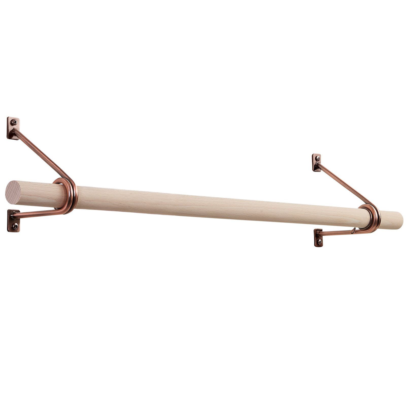 SO-TECH® Wandgarderobe 120 x 150 mm mit Ø 30 mm Kleiderstange aus Holz (Spar-Set, 1 St), Rosengold mit 50 cm Garderobenstange aus Buche