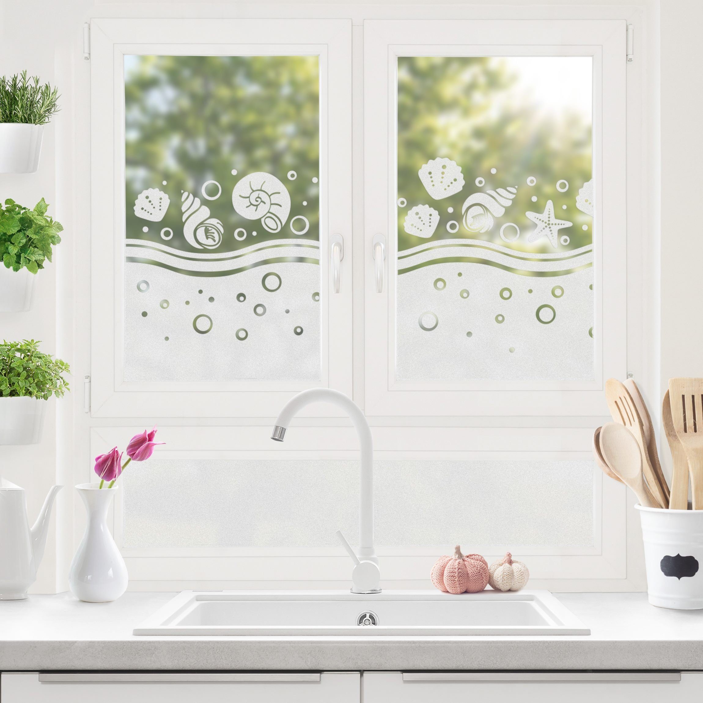 Bilderdepot24 Fensterfolie statisch haftend Motiv Fensterdeko Muscheln Bordüre Maritim Strand, blickdicht, Innen Fenster Tür Balkontür Küche Badezimmer Wohnzimm – Bild 4 von 5