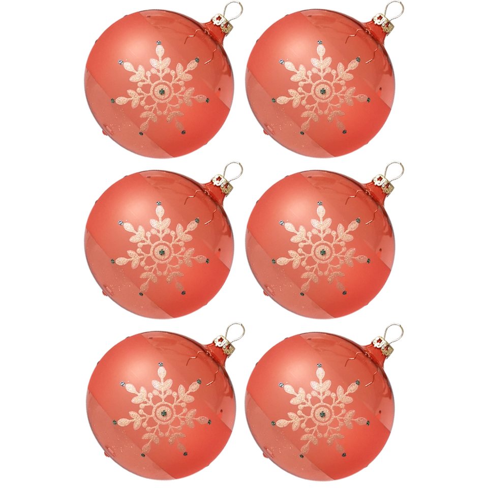 Thüringer Glasdesign Weihnachtsbaumkugel Weihnachtskugel-Set Kristallblüten  hummer (6 St), mundgeblasen, handdekoriert
