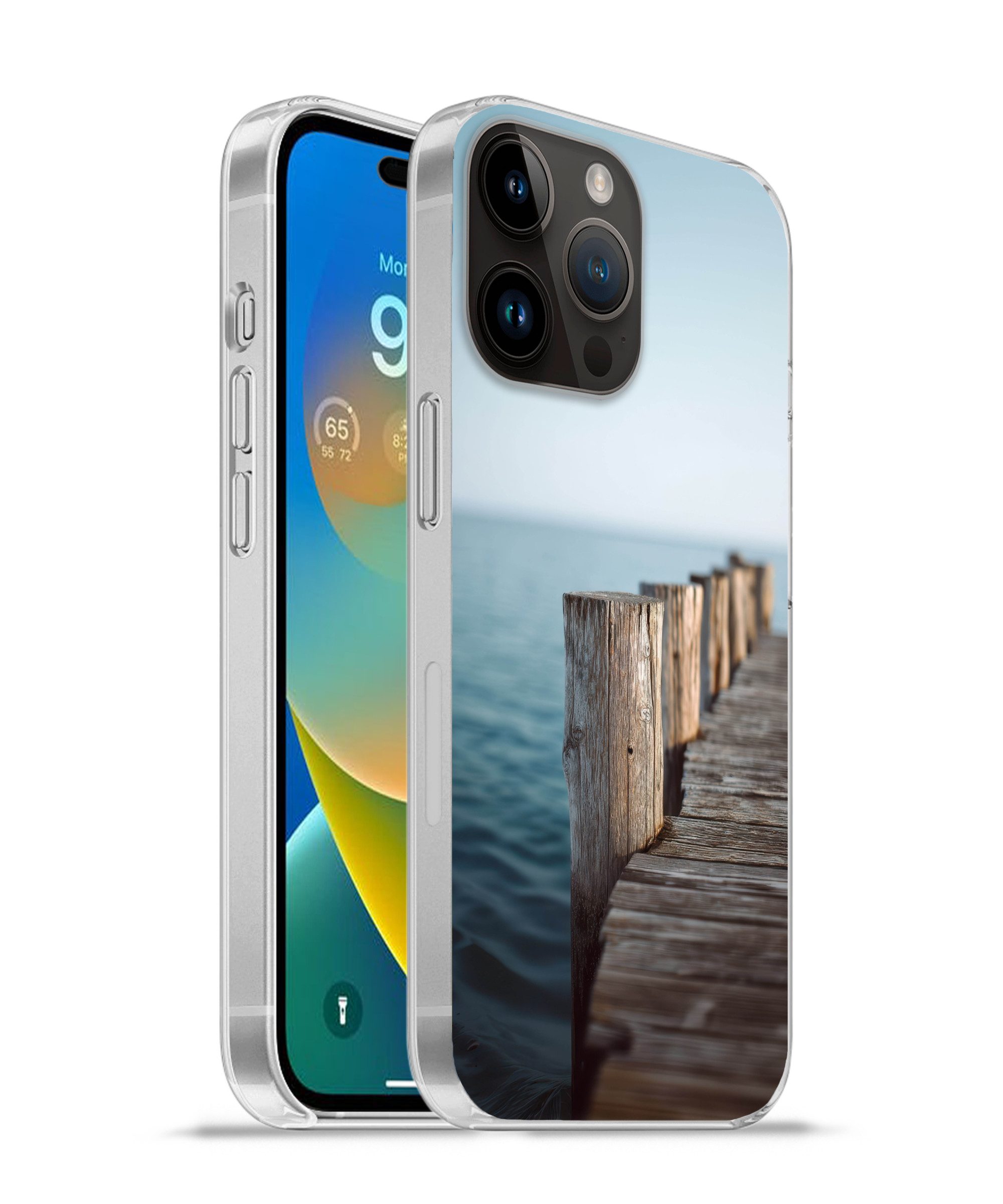 MuchoWow Handyhülle für Apple iPhone 14 Pro Hölzernes Gerüst - Strahlend blauer Himmel, Smartphone-Bumper, Print, Handy Schutzhülle Dünn