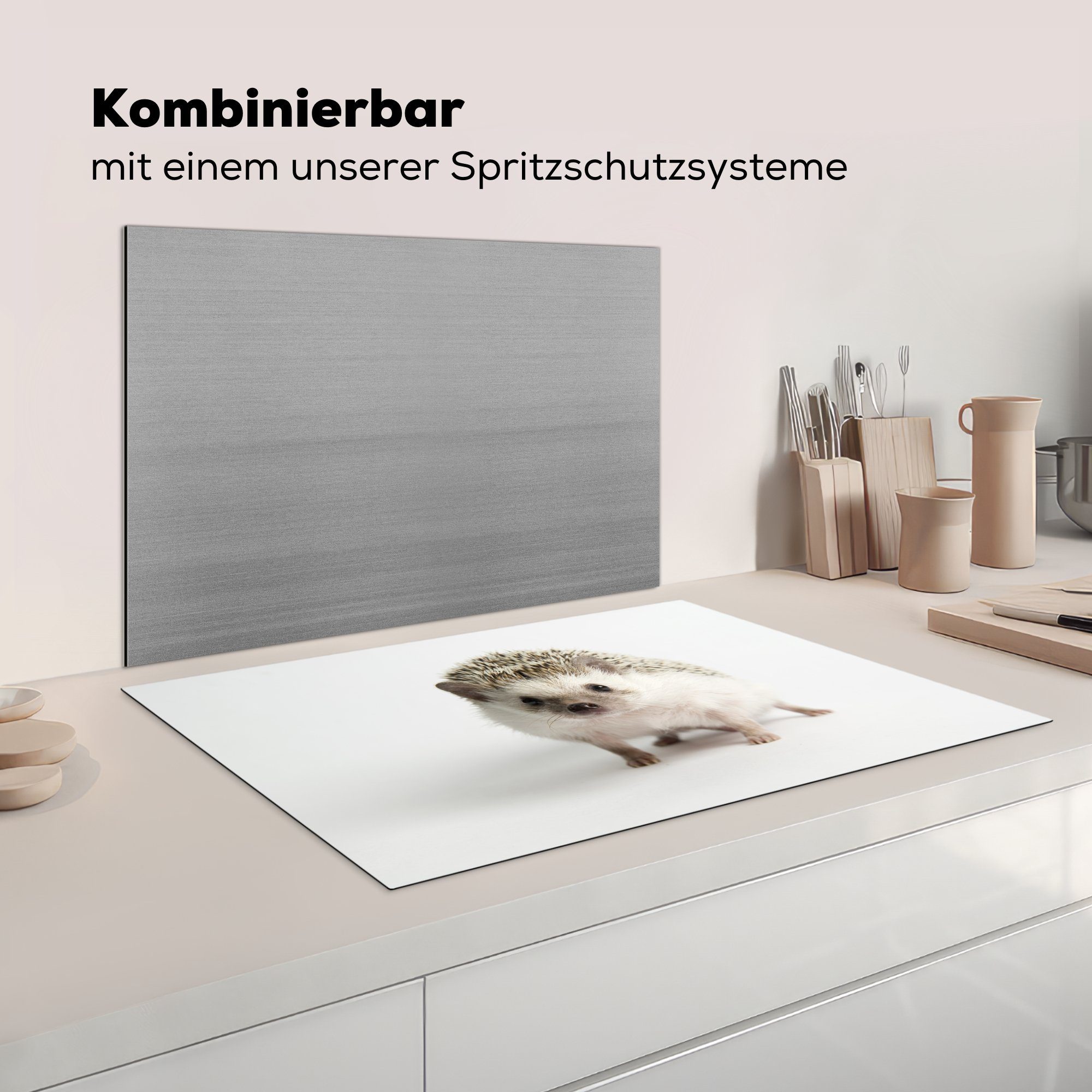 für weißen Hintergrund, Induktionskochfeld für Igel Herdblende-/Abdeckplatte MuchoWow Ceranfeldabdeckung Vinyl, Schutz (1 Kleiner tlg), die 81x52 cm, küche,