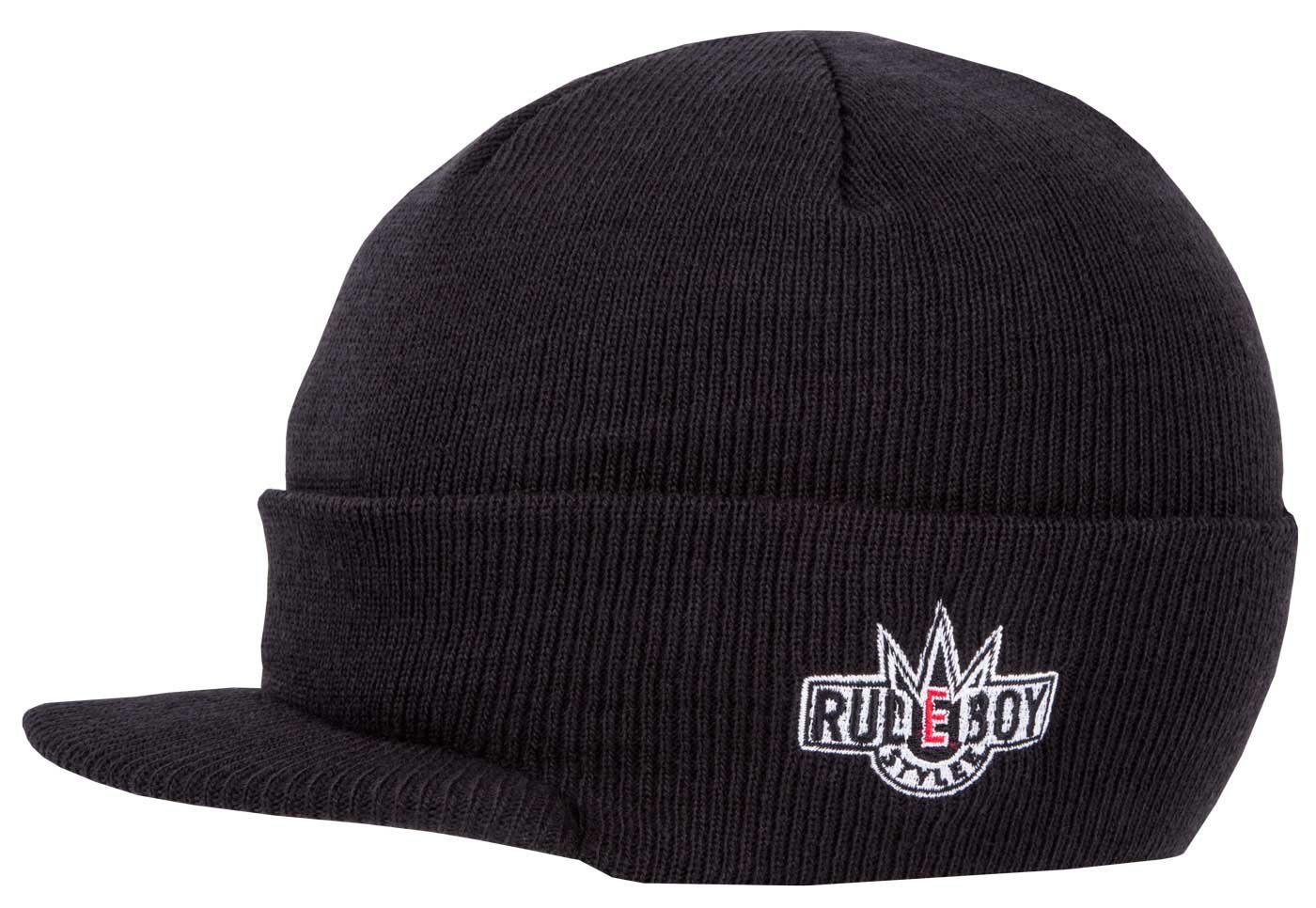 Rudeboy Stylee Schirmmütze Visor Beanie Cap Deluxe für Damen, Herren und Kinder (VPE, 1 Stück) mit kurzem Visor und breitem Umschlag, 6-Panel Style, Einheitsgröße Schwarz