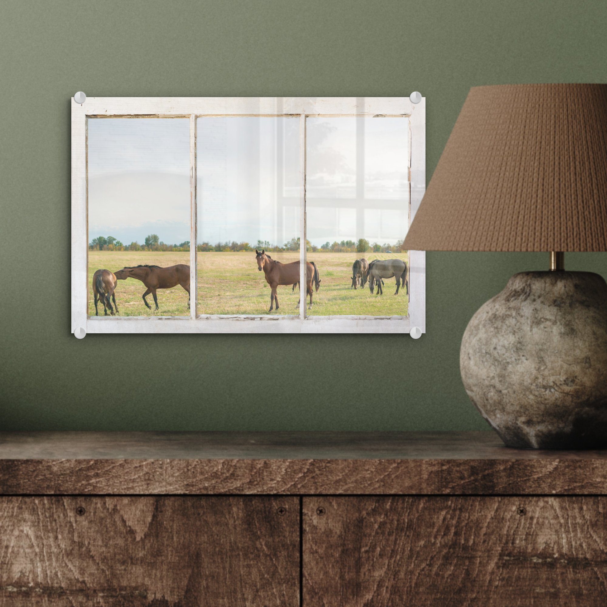 Bilder Wandbild Wanddekoration (1 Glas - Foto Glas Pferde - Acrylglasbild Tiere, - Glasbilder Durchschauen auf St), MuchoWow - - auf