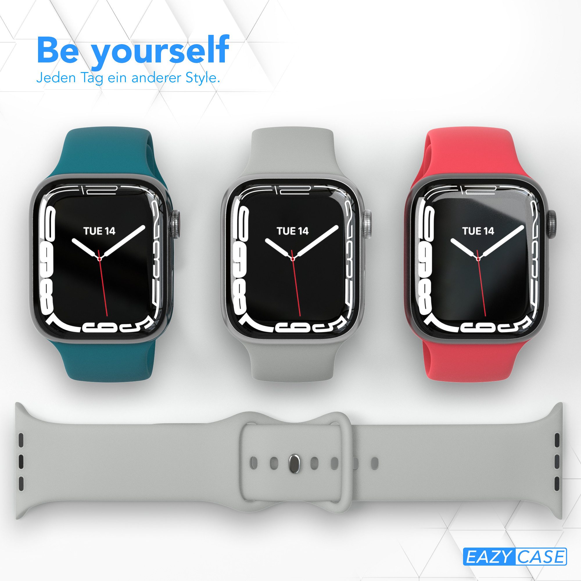 EAZY CASE Uhrenarmband Silicon Armband iWatch 11 10 9 8 7 6 5 4 3 2 SE Ultra, Ersatzarmband Apple Watch 44mm 45mm 46mm 49mm aktiv Hellgrau