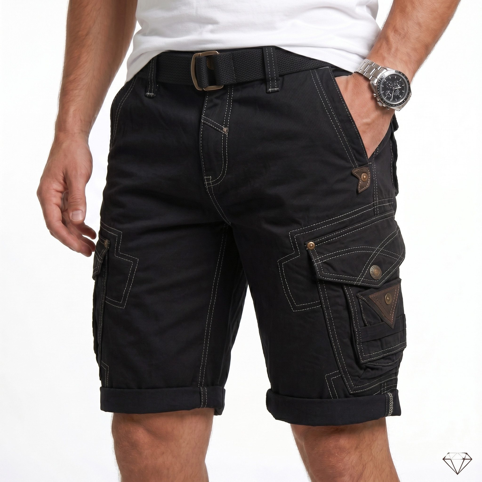 Geographical Norway Cargoshorts kurze Hose aus Baumwolle, Sommer-Bermuda (1-tlg) Herrenshorts mit Gürtel Größe S bis 5XL