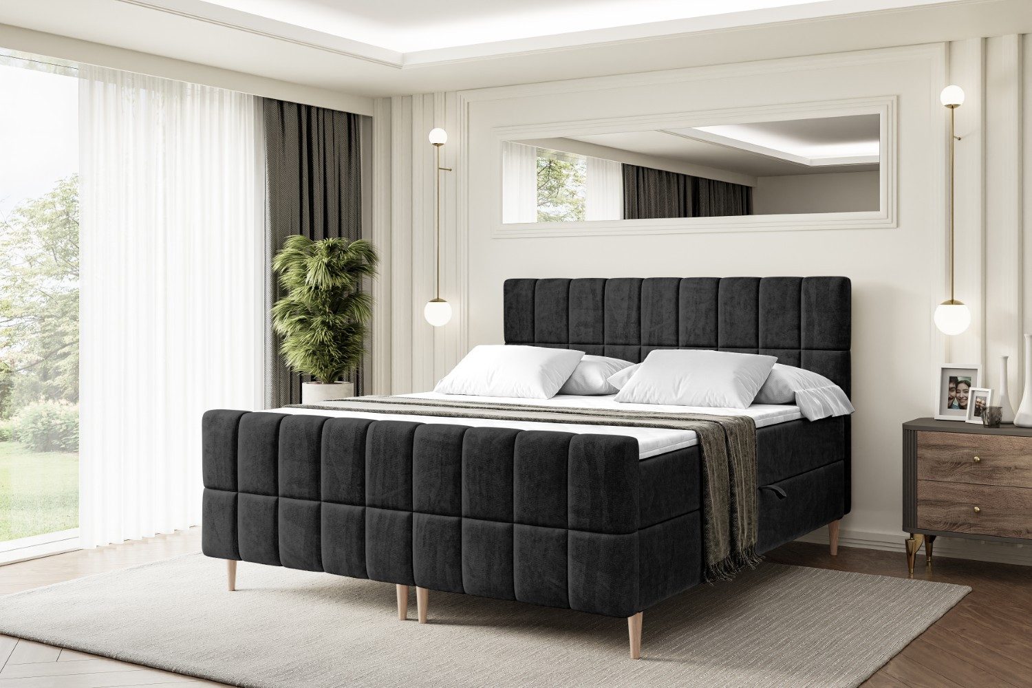 ALTDECOR Boxbett MIAMI-F-Z (Multipocket-Matratze H4, H3 Matratze Bonellfederung, Topper, Kopfteil)