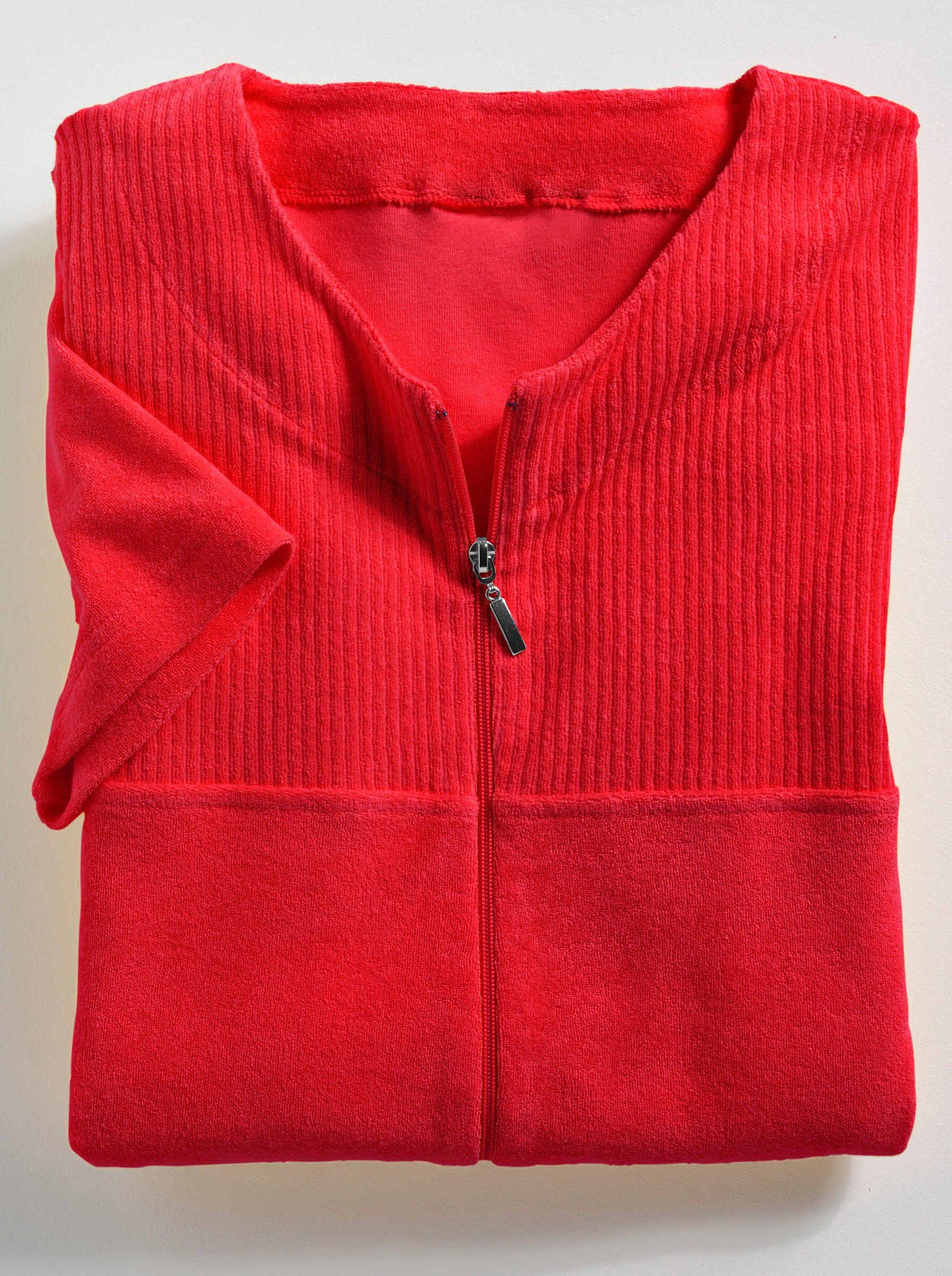 Länge 100 fashion cm, Baumwolle, Damenbademantel, rot Reißverschluss Wewo ca.