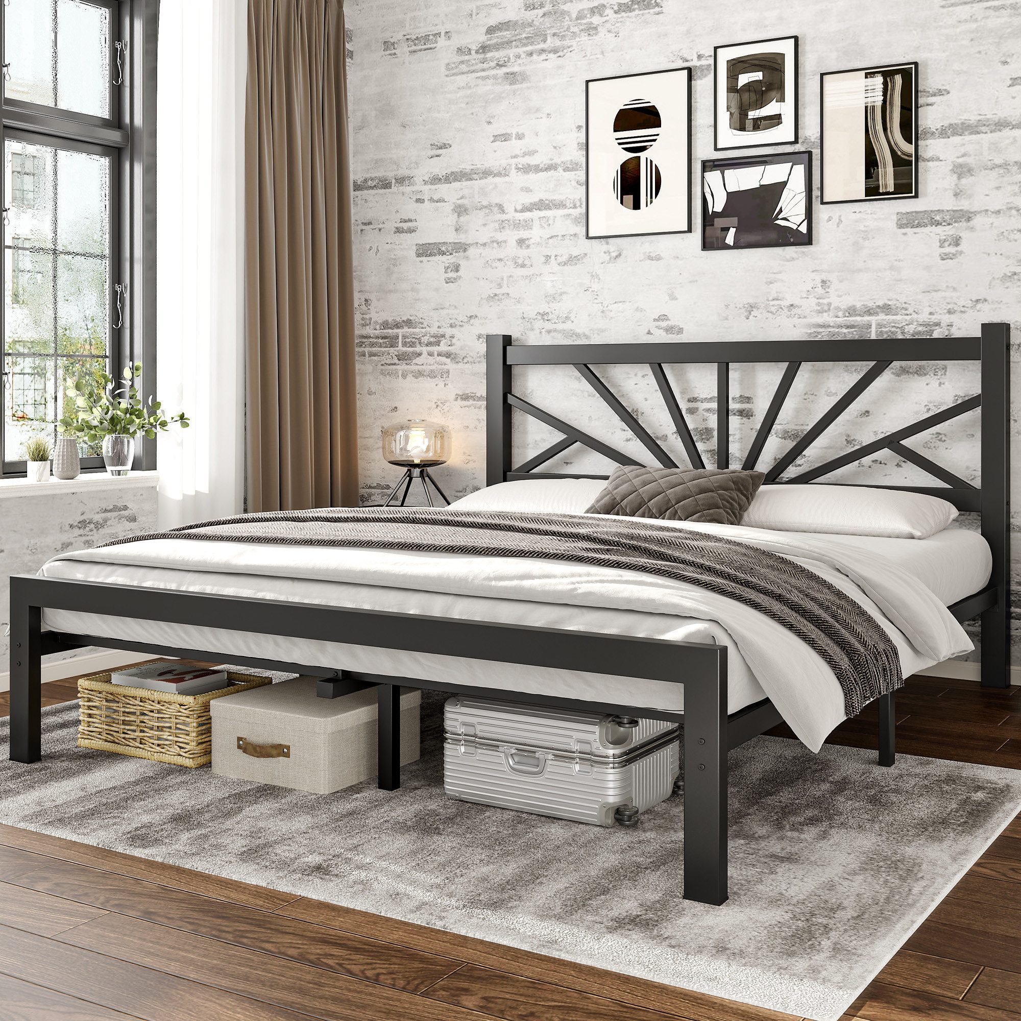 Klyvvo Bettgestell Metallbett mit Lattenrost, Metallgitter, Bettrahmen, Gästebett (1-tlg), 160×200cm, Schwarz