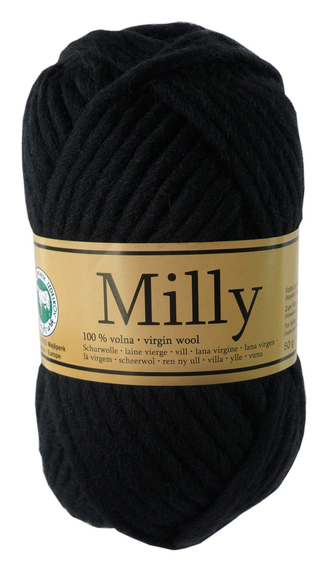 maDDma 50g Filzwolle Milly Wolle zum Strickfilzen Häkelwolle, 50 m, 22  schwarz
