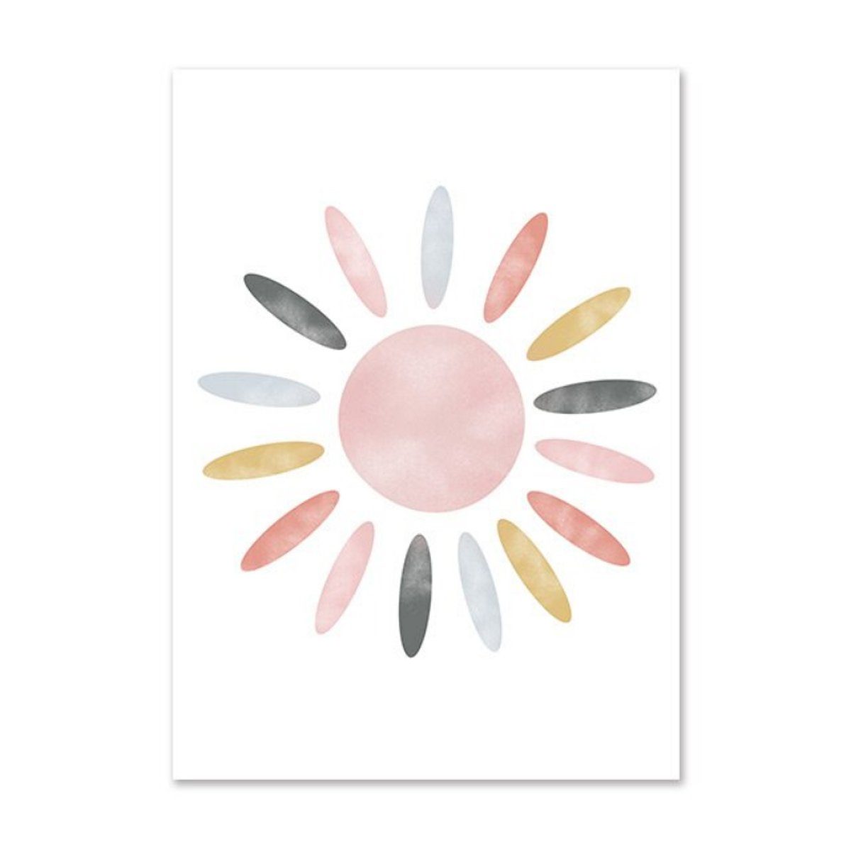 TPFLiving Kunstdruck (OHNE RAHMEN) Poster - Leinwand - Wandbild, Sonne, Wolken, Herzen, Regenbogen für Kinderzimmer - Auch im 3er Set (Mädchenzimmer, Babyzimmer, Jungenzimmer, Kindergarten), Farben: Pastel, pink, rosa, blau, gelb, weiß - Größe: 10x15cm