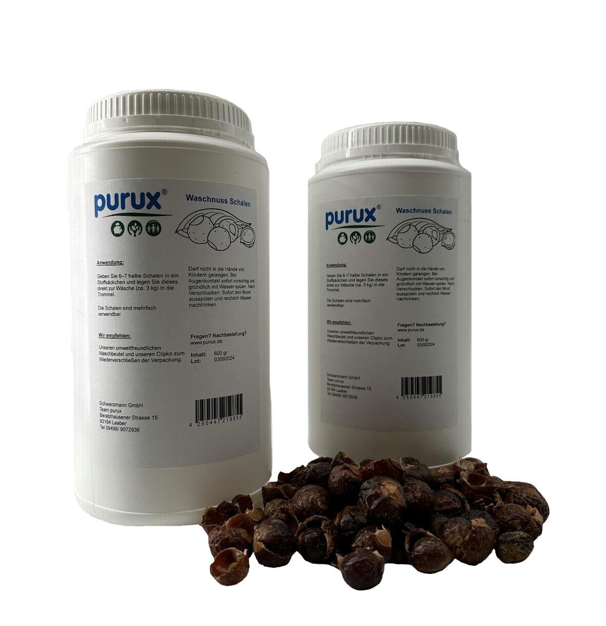 purux purux Waschnüsse, Waschnussschalen 1kg + 200g Bonus Vollwaschmittel