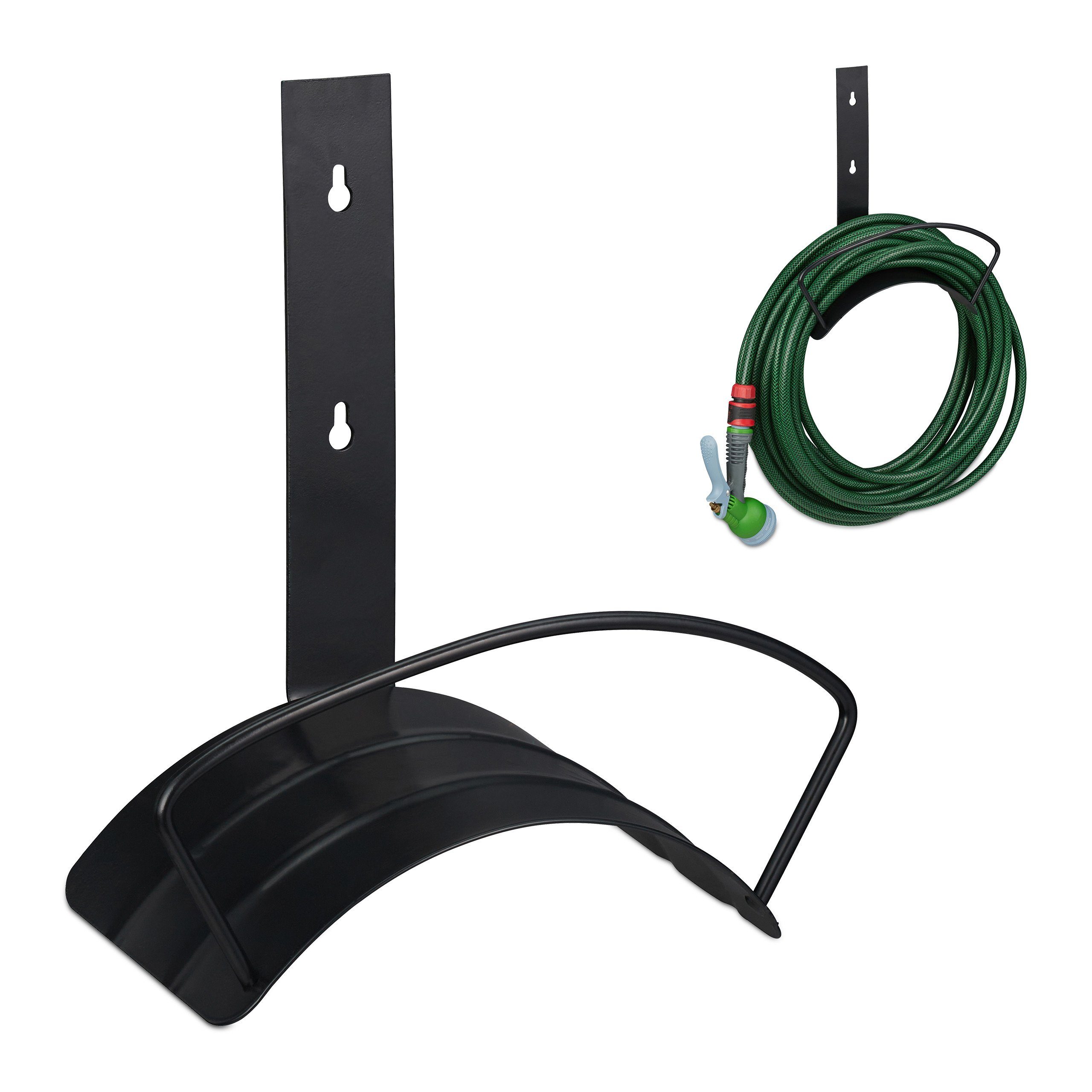 relaxdays Schlauchhalterung Schlauchhalter Wand schwarz, (1-tlg)