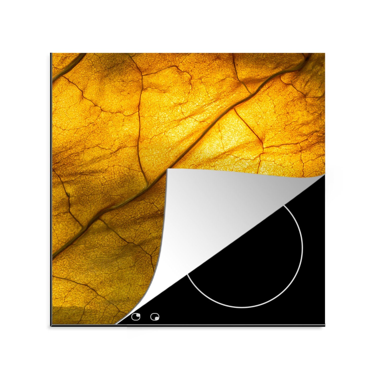 MuchoWow Herdblende-/Abdeckplatte Blätter - Gelb - Textur, Vinyl, (1 tlg), 78x78 cm, Ceranfeldabdeckung, Arbeitsplatte für küche