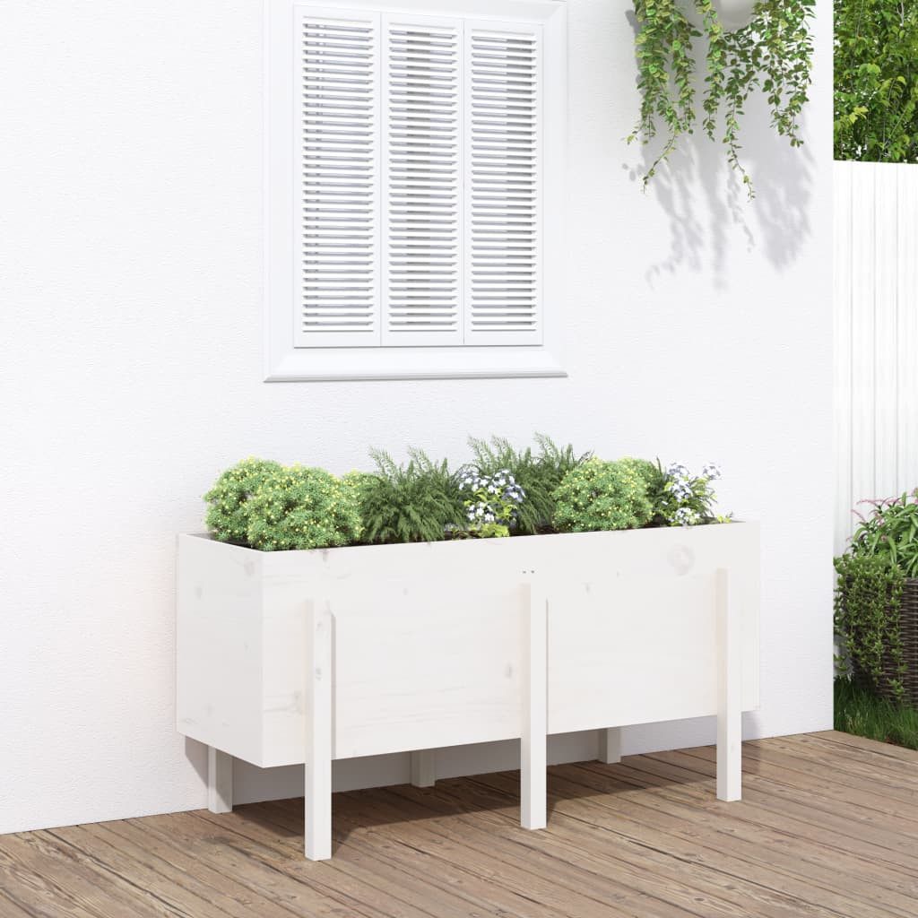furnicato Hochbeet aus massivem Kiefernholz, 121 x 50 x 57 cm, Weiß, Rustikales Gemüsebeet mit viel Platz für Pflanzen und Kräuter