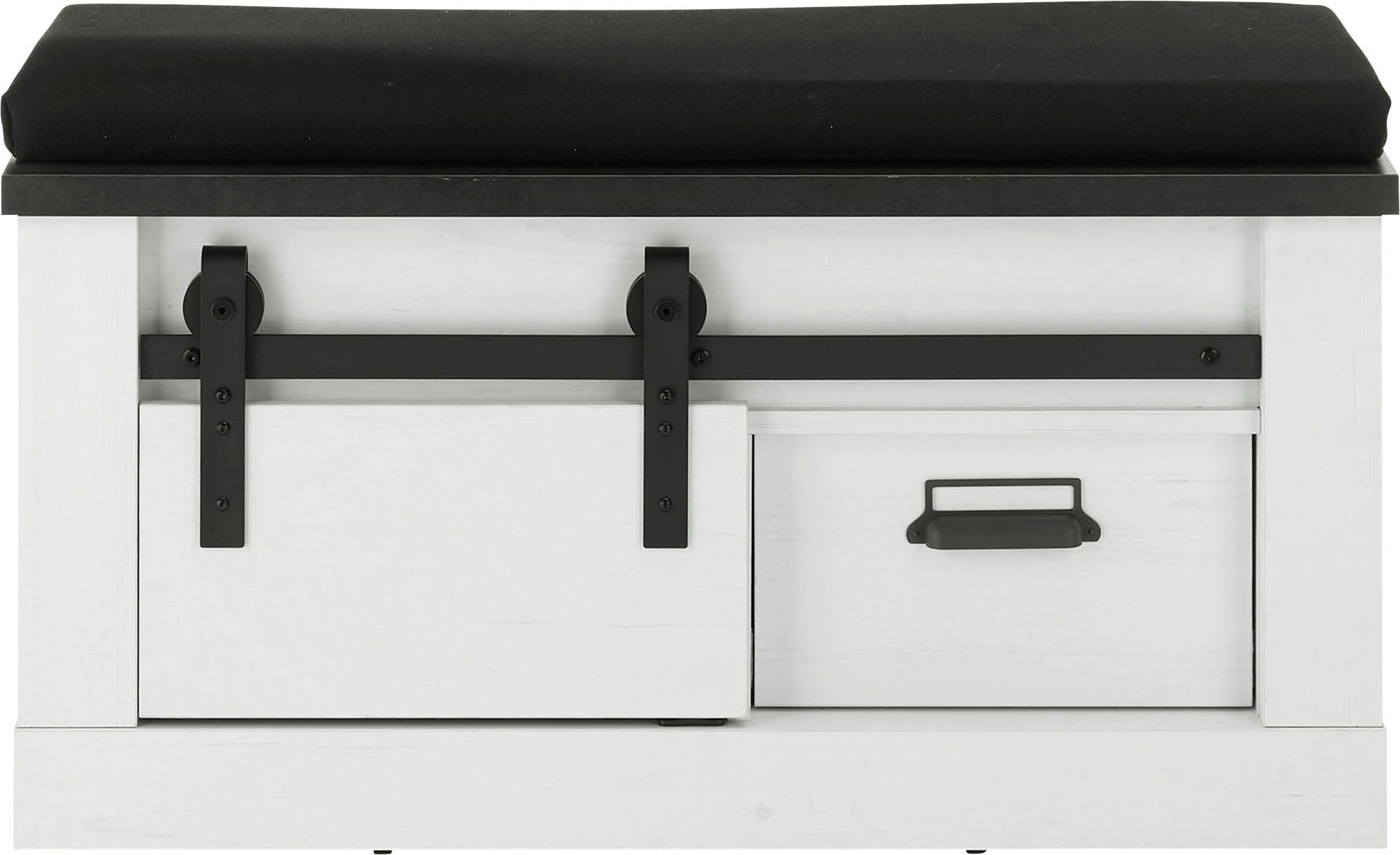 Home affaire Sitzbank SHERWOOD, modernes Holz Dekor, mit Scheunentorbeschlag aus Metall, Breite 93 cm