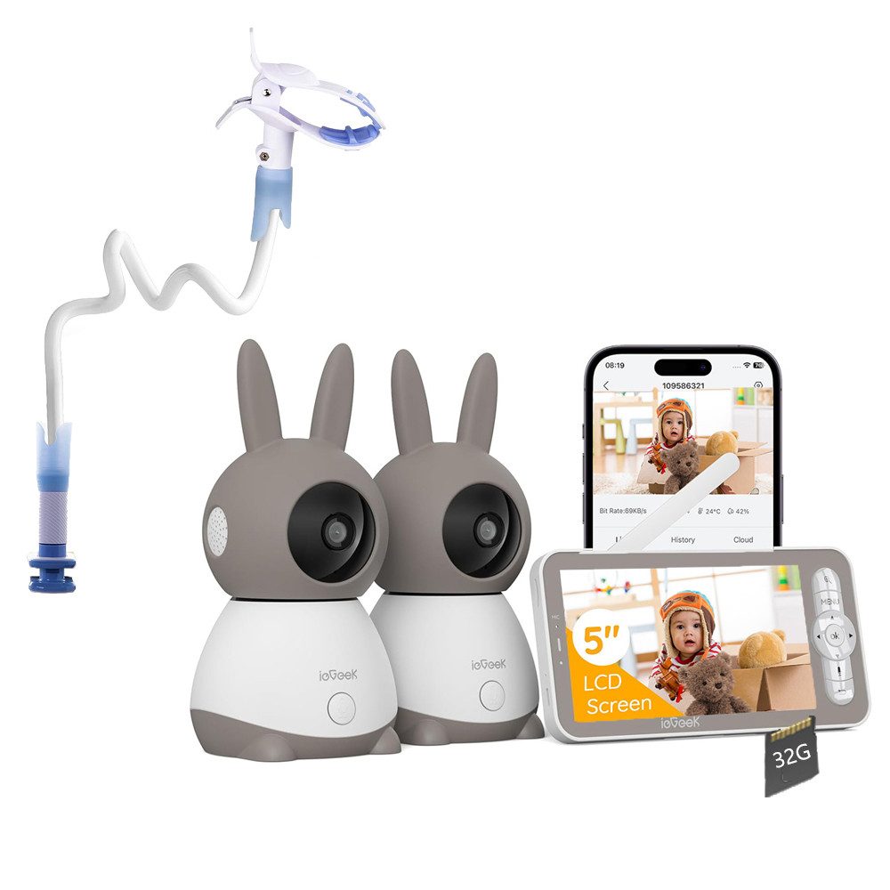 Video-Babyphone Babyphone mit 2 Kameras und App 5-Zoll LCD-Display 2K/3MP PTZ 355°