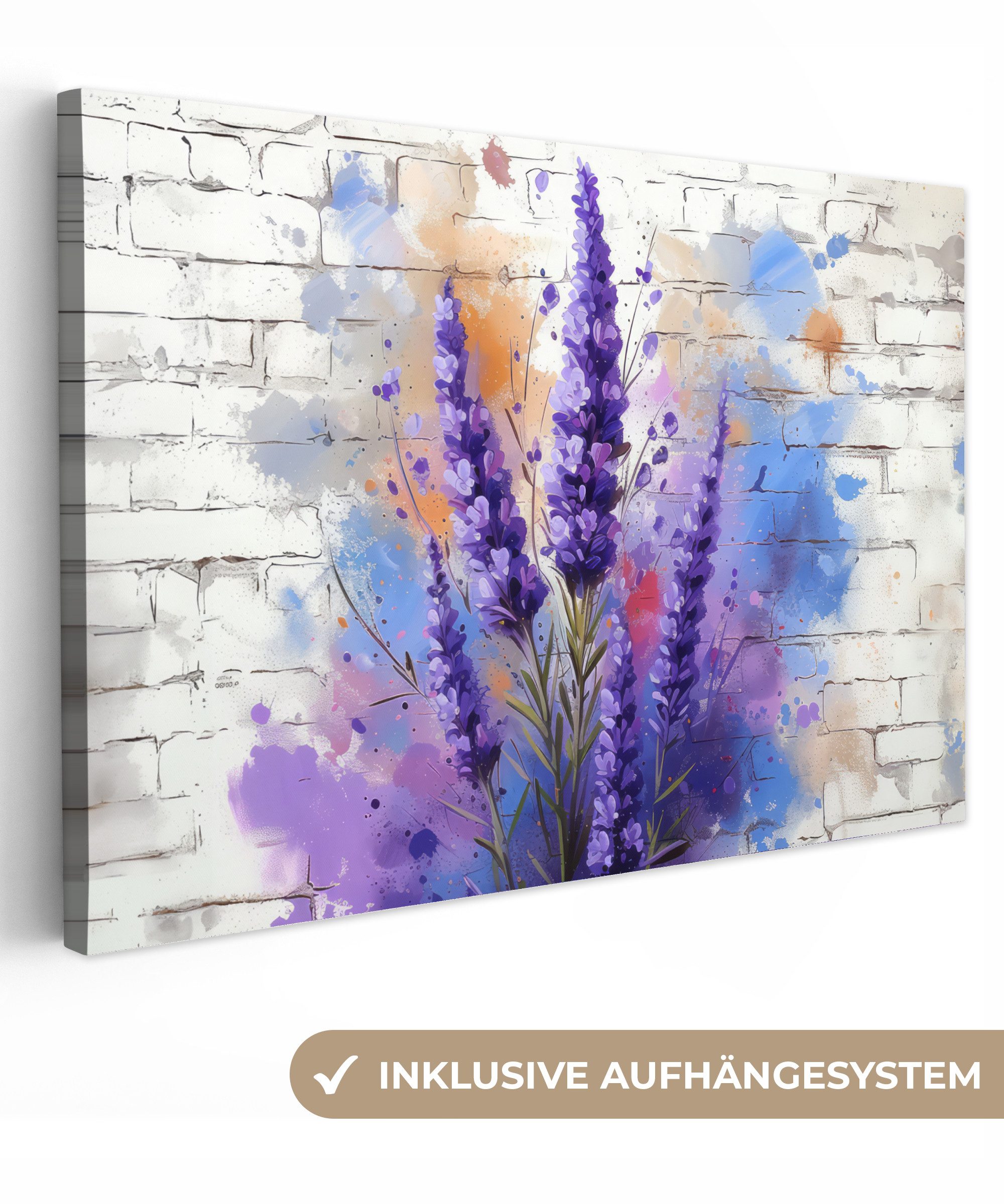OneMillionCanvasses® Leinwandbild Lavendel - Graffiti - Blumen - Lila - Blume, Fotodruck (1 St), Leinwand Зображення Klein, Wand Dekoration Aesthetic 30x20 cm