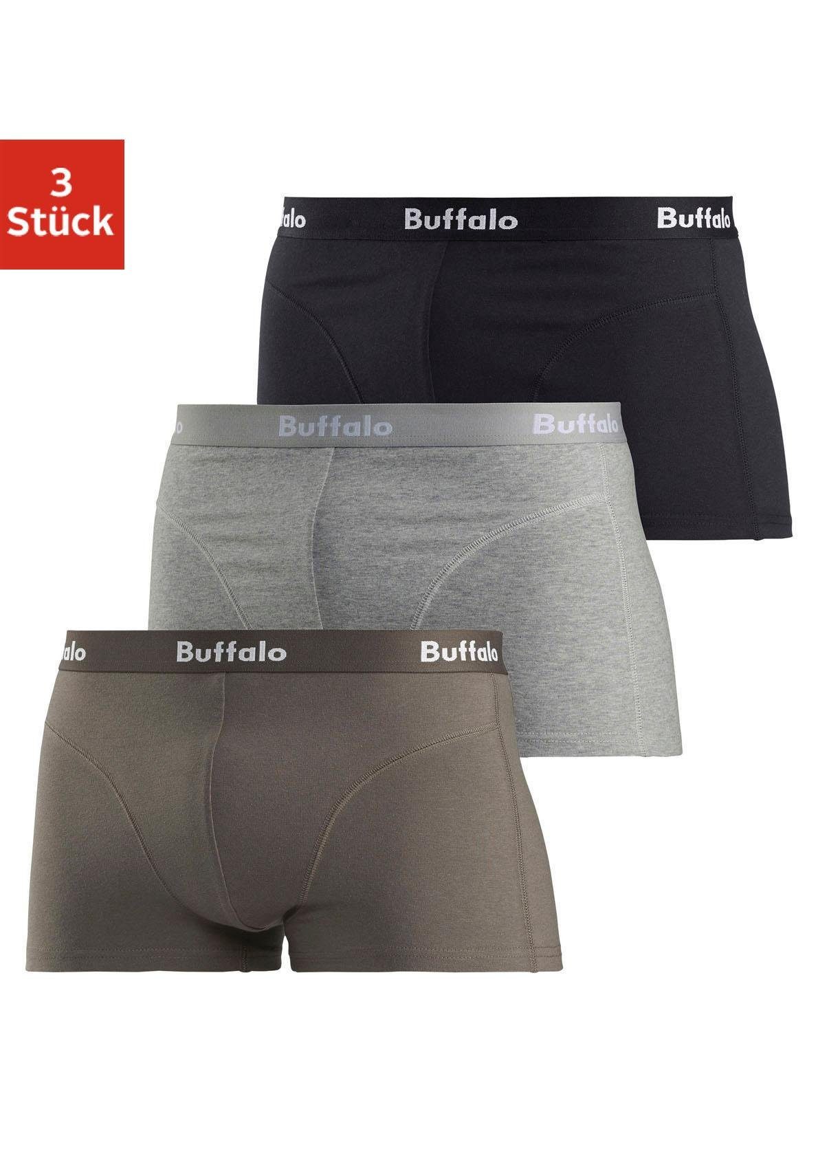 Buffalo Hipster (Packung, 3-St) mit Overlock-Nähten vorn olivgrün, grau-meliert, schwarz