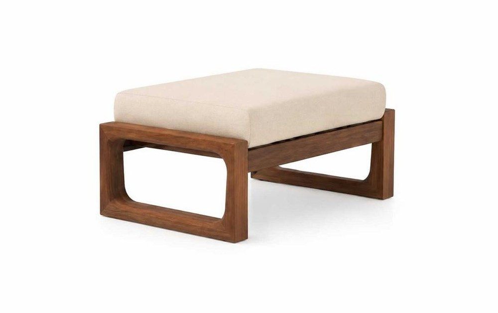 JVmoebel Hocker Hocker Beige Polsterhocker Braun Holzgestell Wohnzimmer (Hocker, 1 St., 1-tlg), Modernes Design
