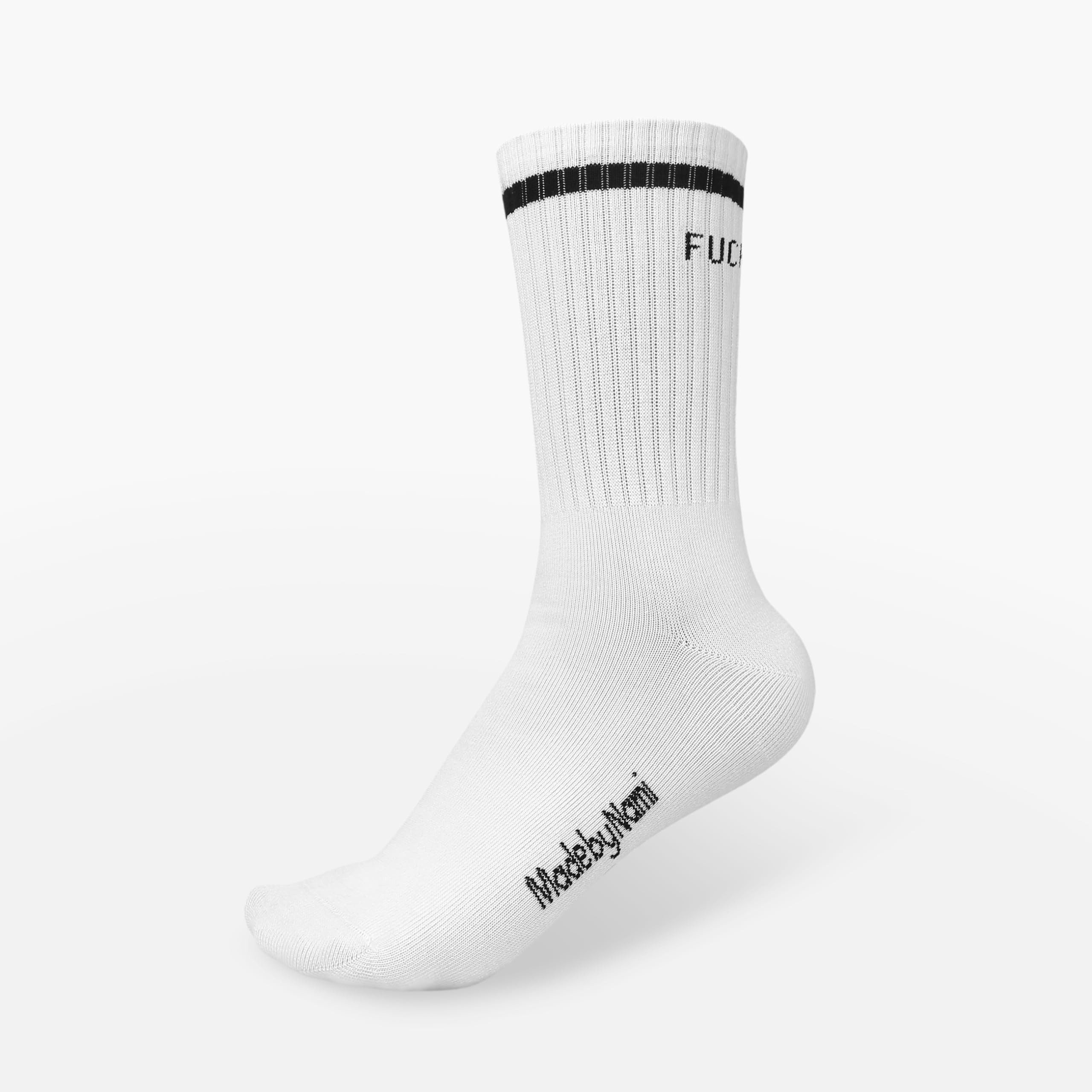 Made by Nami Socken Crew Socks 2-er Set aus Baumwolle, Herren & Damen (2-Paar) Weiße Retro Tennis Socken mit Sprüchen, Atmungsaktiv, "F**k Off"