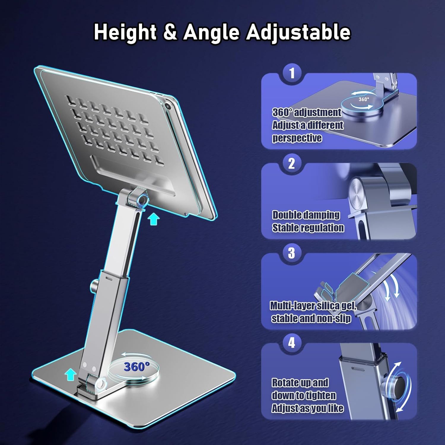 FELIXLEO Tablet-Halterung iPad Tablet Ständer Aluminium 360° drehbar höhenverstellbar 4,7–16,5, (1-tlg) – Bild 2 von 5