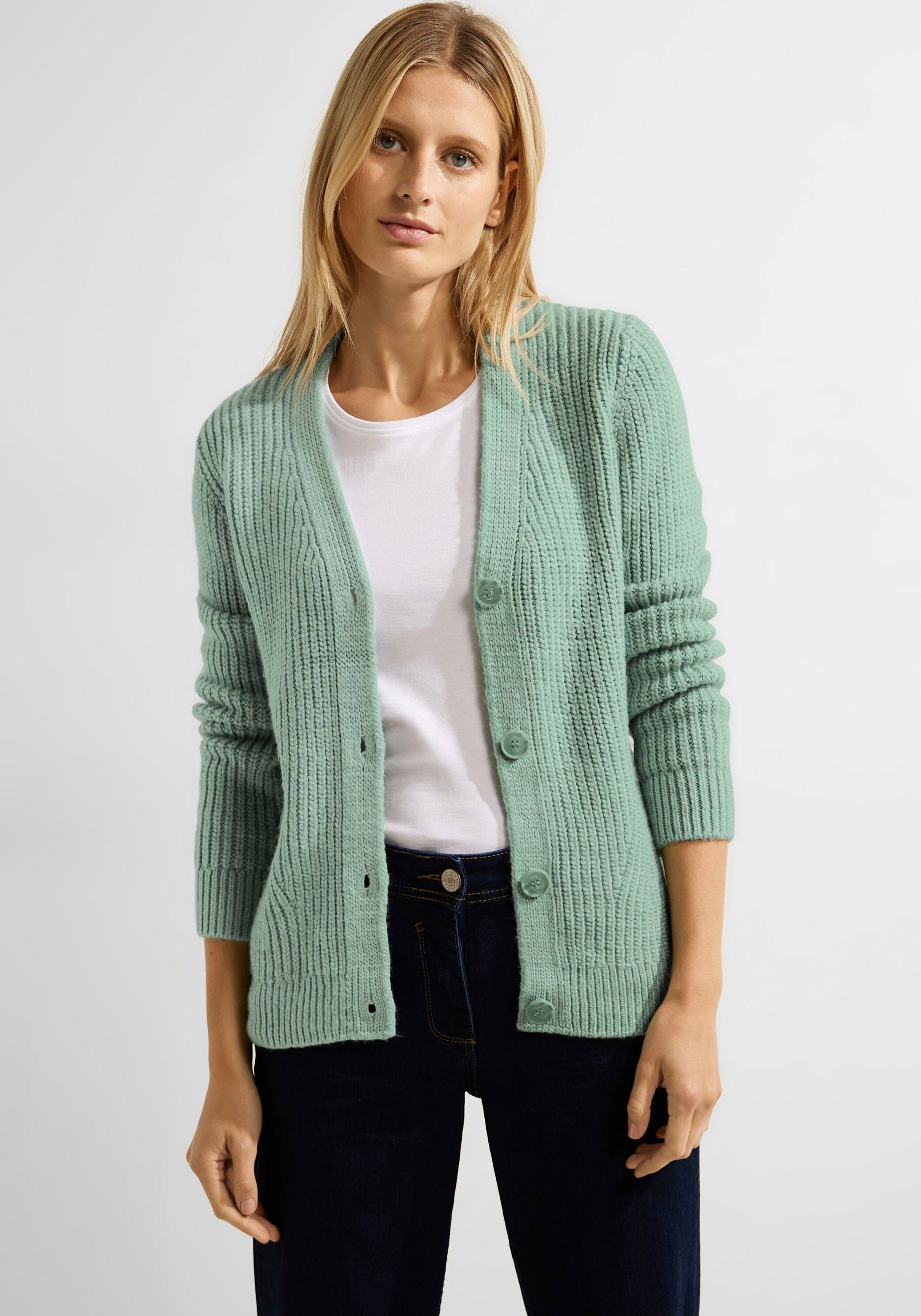 gestricktem mit clear green V-Ausschnitt Cecil Strickjacke sage